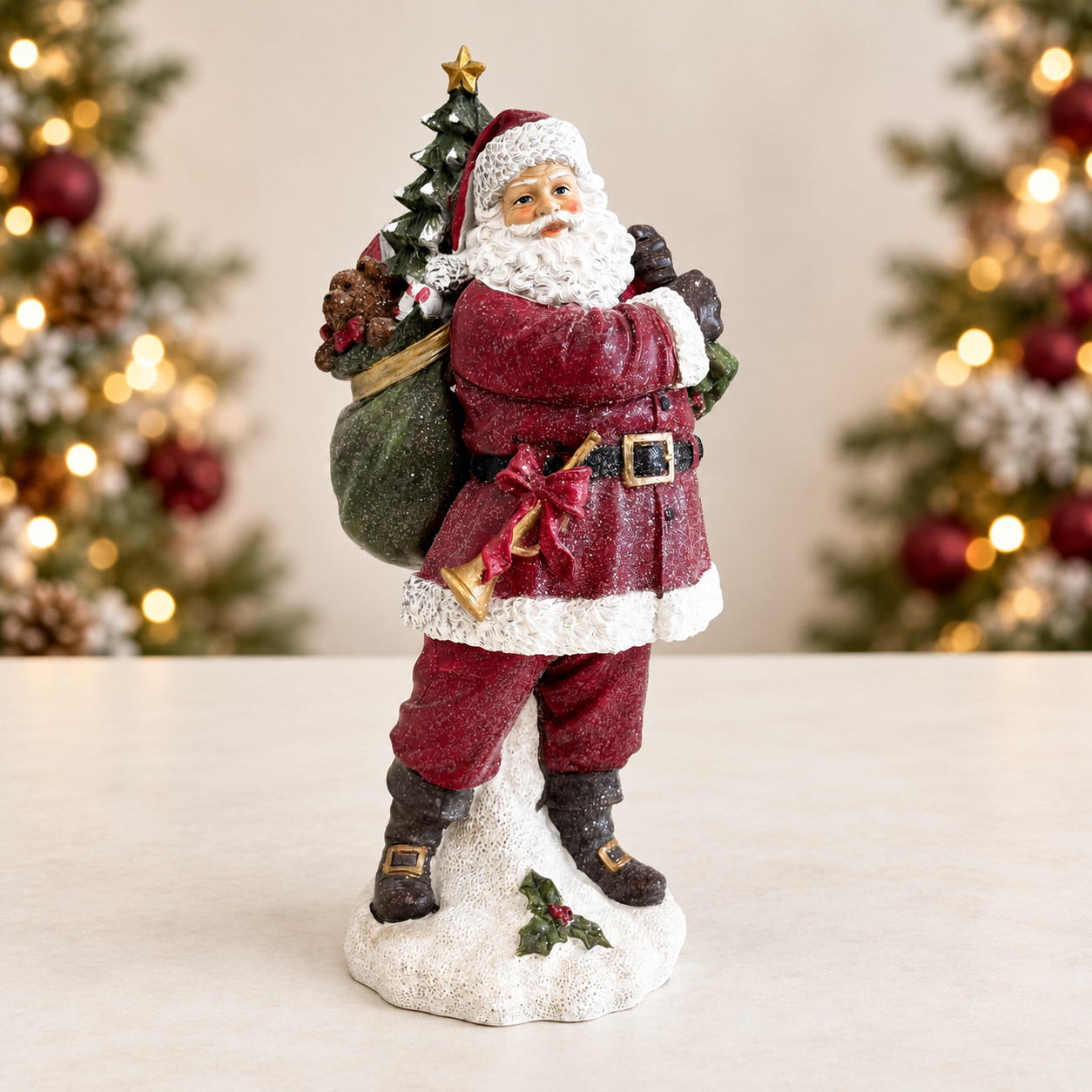 Ceramic Santa Claus Statue Christmas Gift Sack Holiday Home Decor 12 Inch Figure