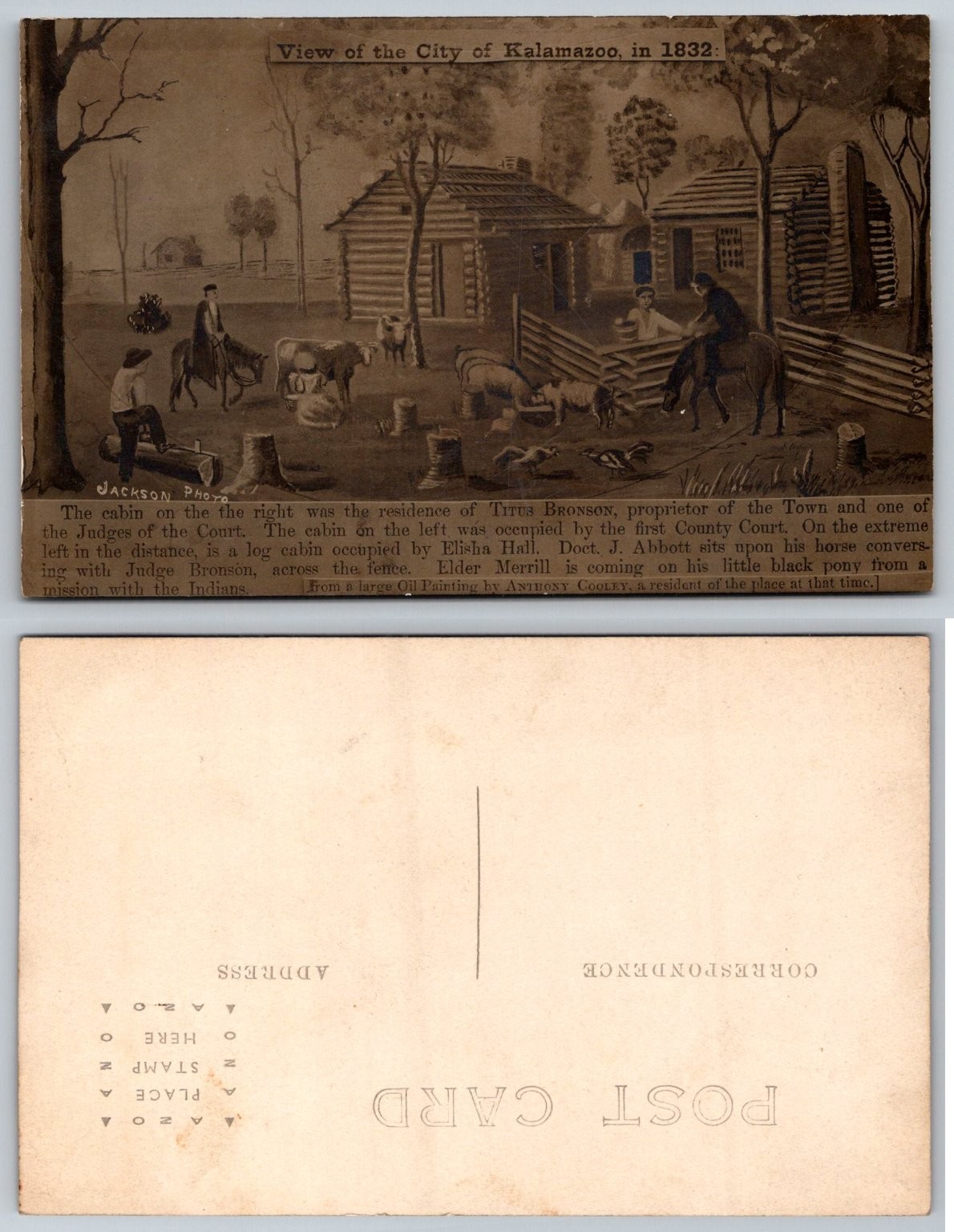 Kalamazoo Michigan 1832 Pioneer Settlement Log Cabins Jackson Photo Postcard