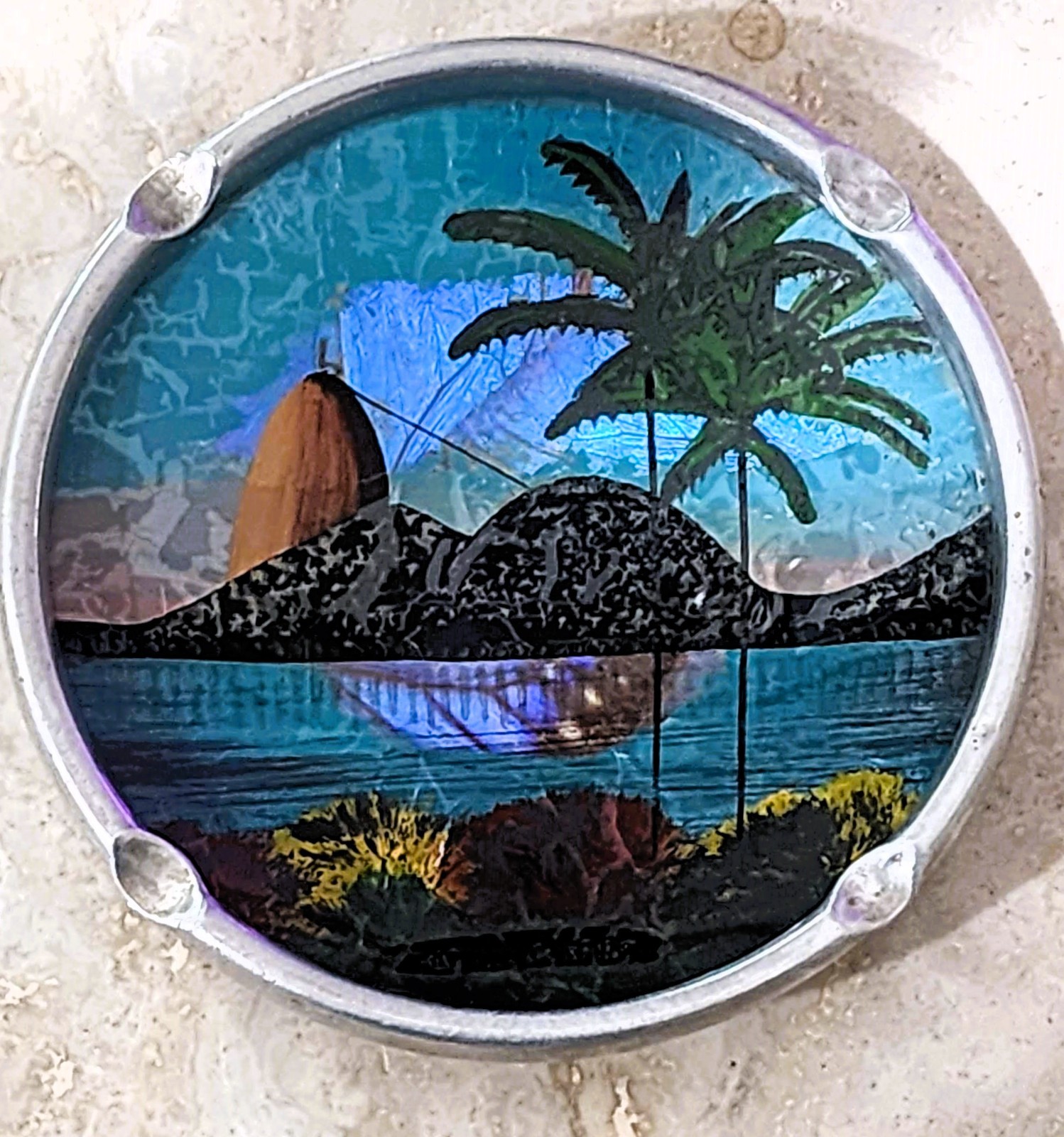 Vintage Rio De Janeiro Blue Morpho Butterfly Wing Art Deco Souvenir Dish Plate