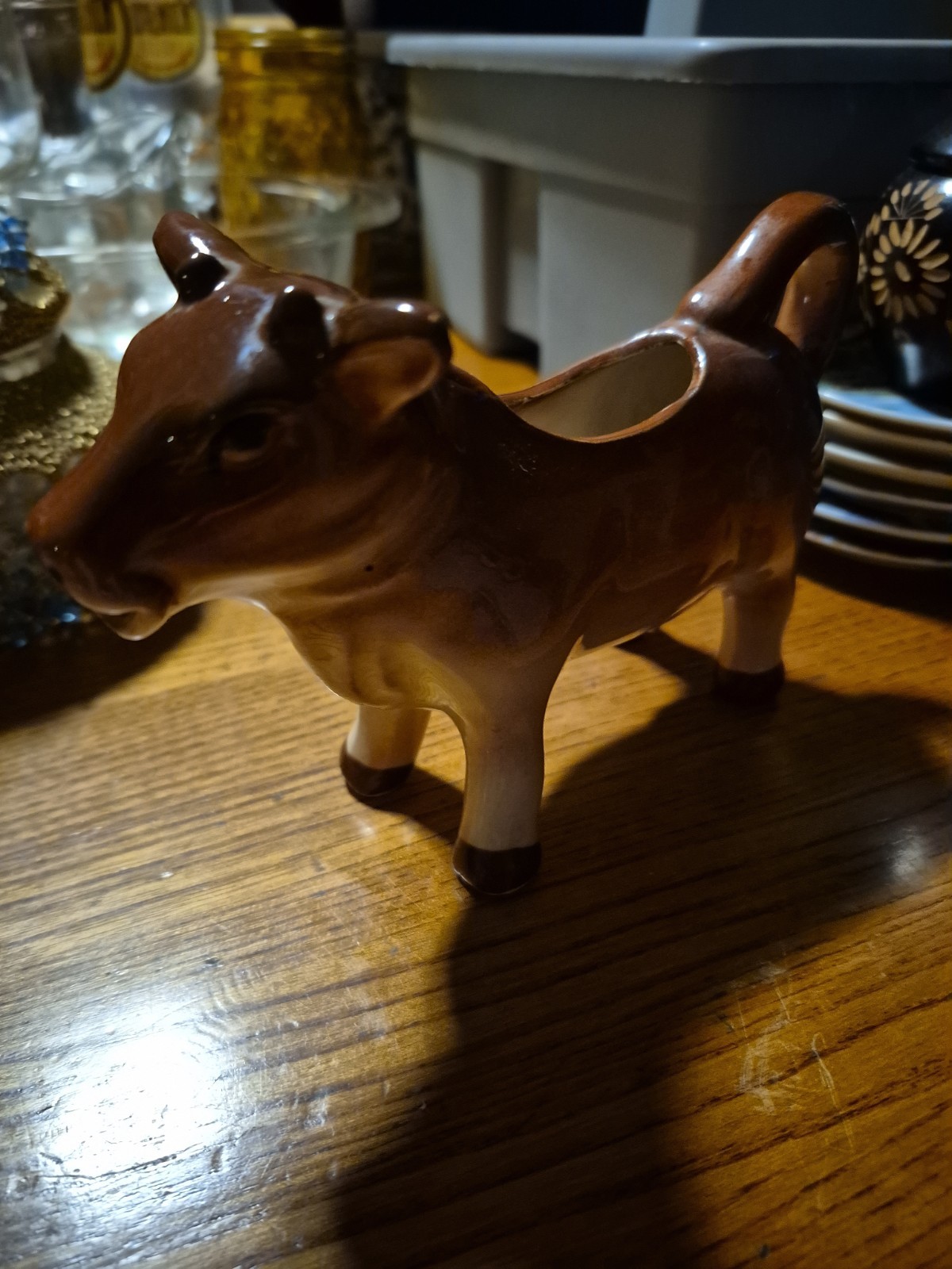 Vintage Ceramic Brown Cow Creamer Pitcher Occupied Japan.