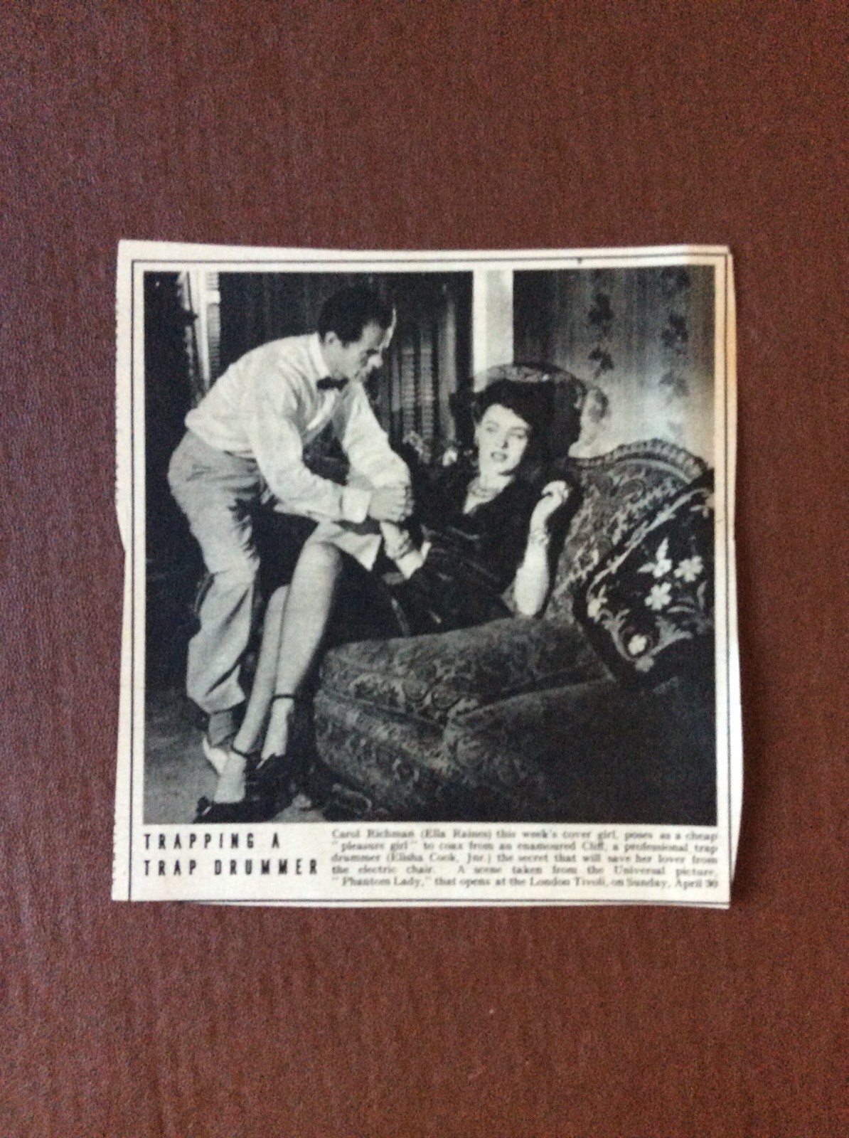 L1a Ephemera Ww2 1940s Picture Phantom Lady Ella Raines Elisha Cook