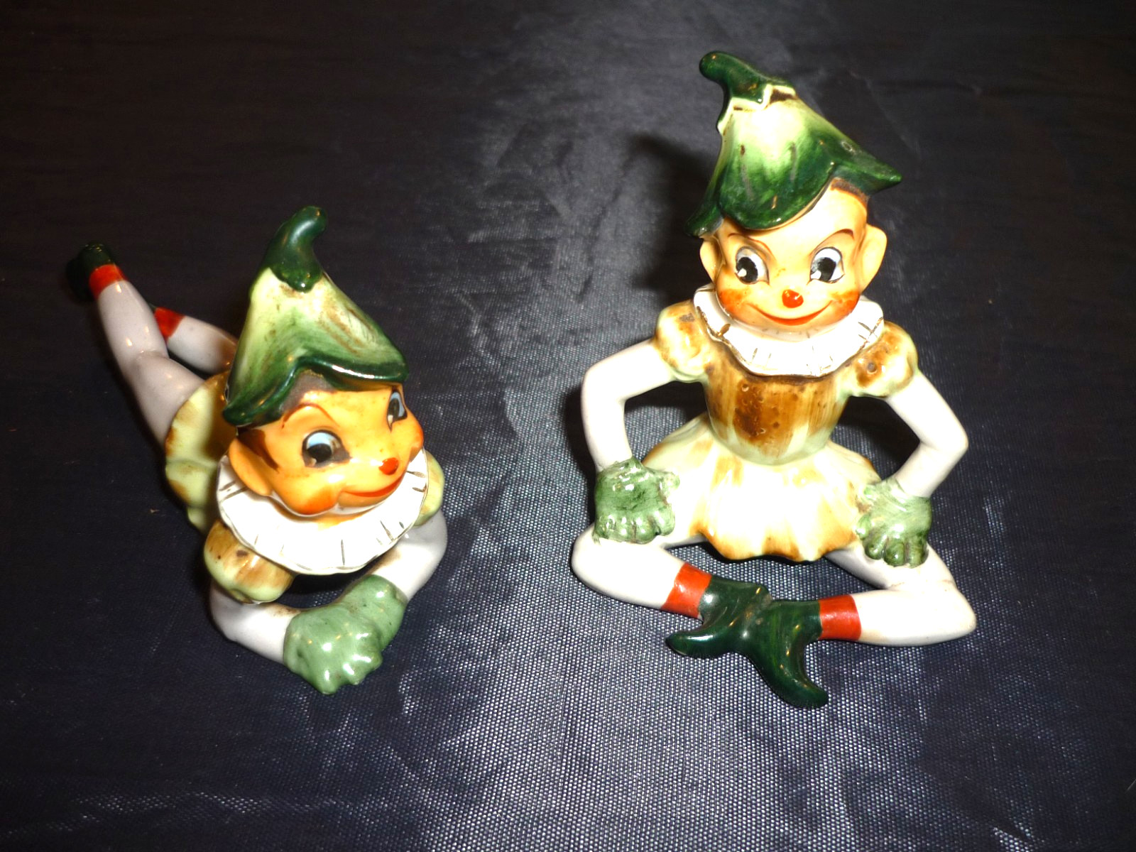Vintage Japan Pixies Elf Lot of 2 Ceramic Pixie Whimsical Kitsch Set Christmas