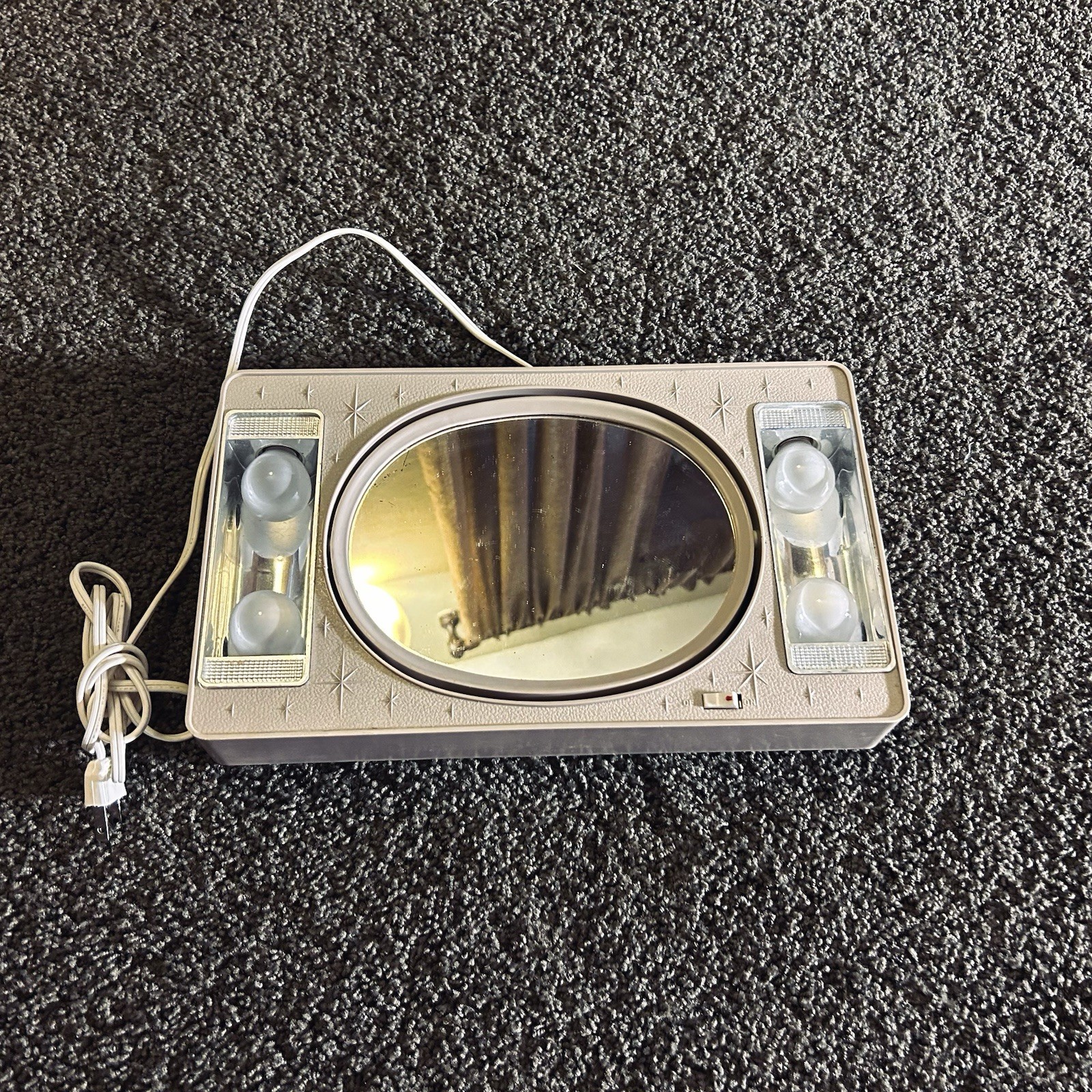 Vtg 60s MCM Makeup Mirror Atomic Starburst Lighted Light Portable Vanity w Case