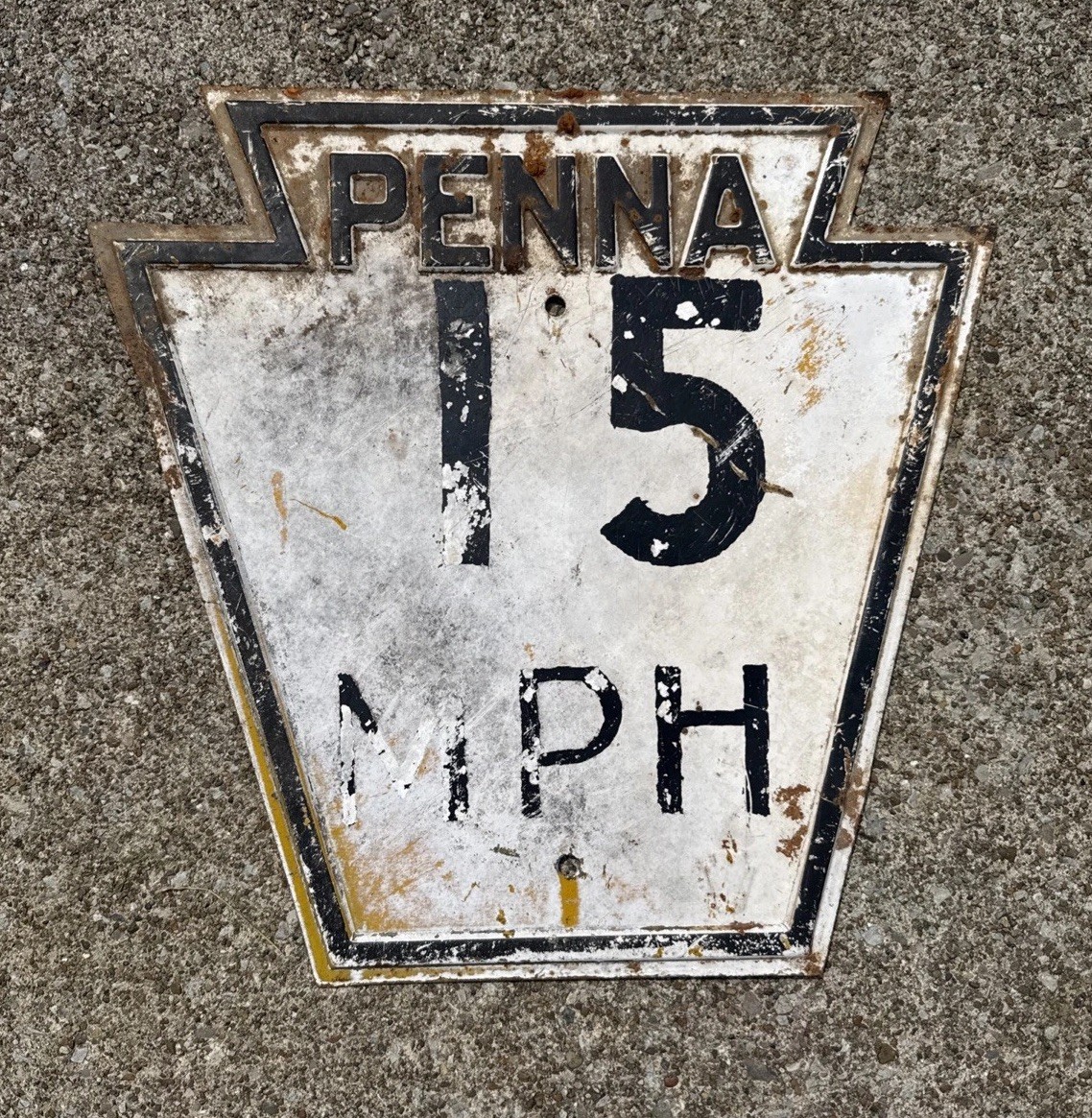 Vintage “PENNA” Pennsylvania 15 MPH Keystone Embroidered Embossed Metal Sign Vintage “PENNA” Pennsylvania 15 MPH Keystone Embroidered Embossed Metal Sign