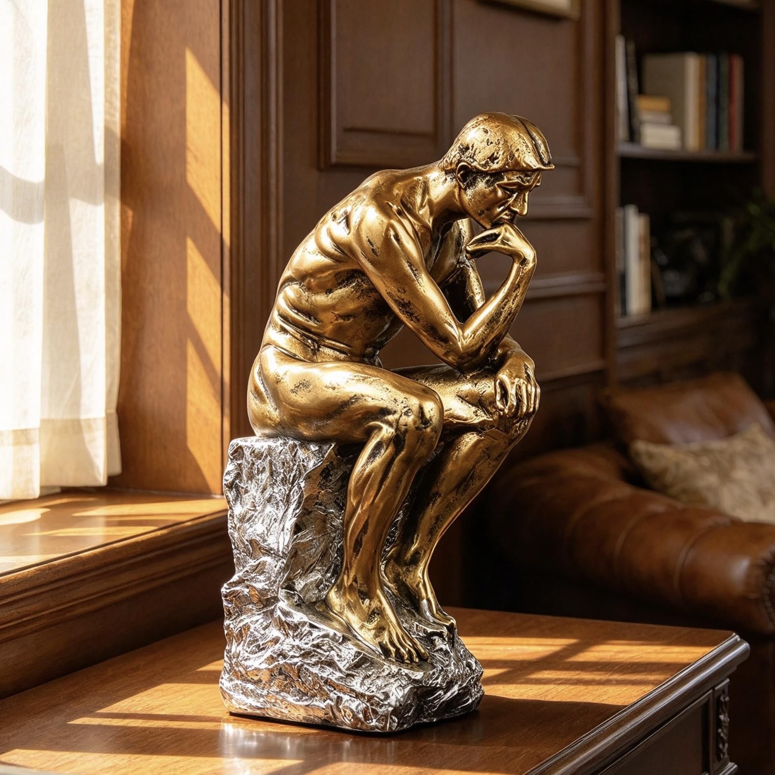 FUNSXBUG 10 Inch Resin The Thinker Statue Thinking Man Sculptures Collectible Fi