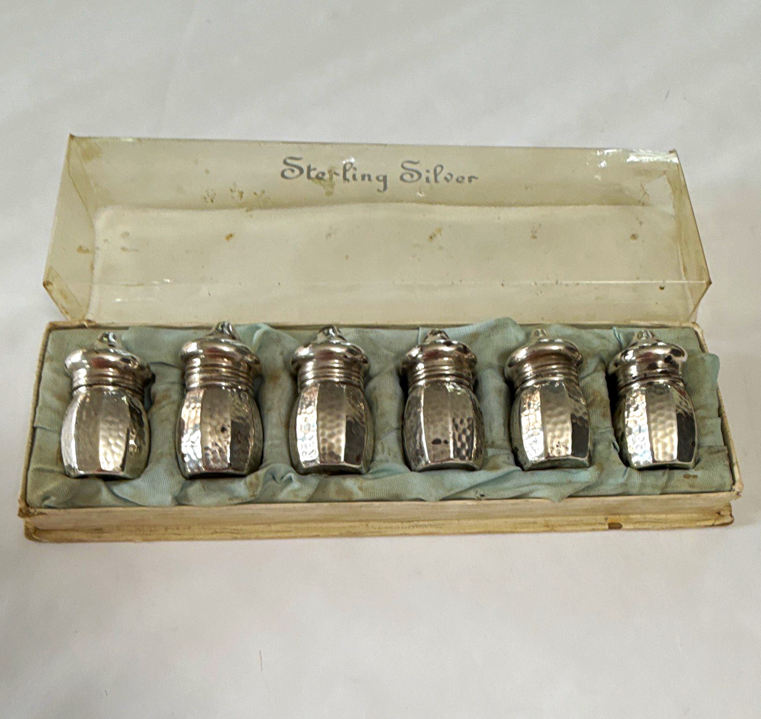 Sterling Silver Small Salt & Pepper Shakers Set of 6 Pieces in Box