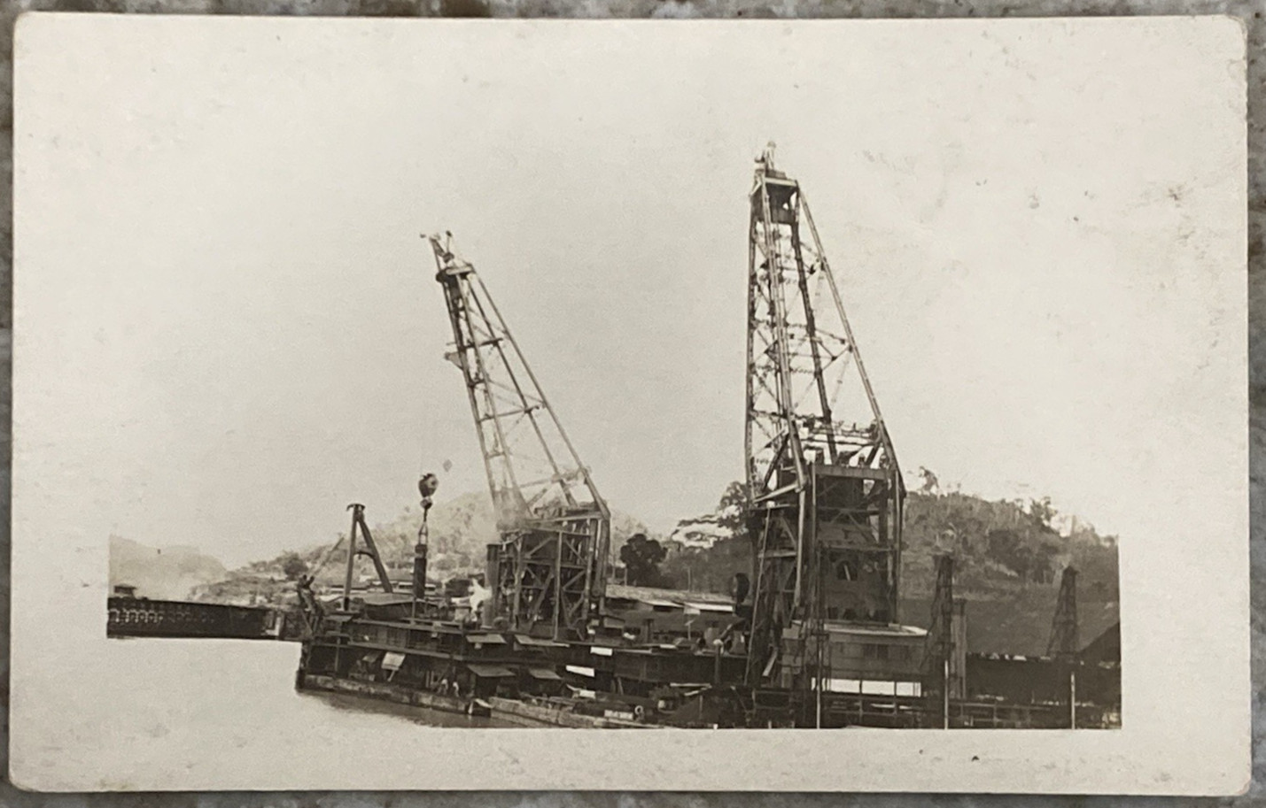 Marine Dry Dock Jib Cranes Real Photo AZO RPPC Postcard B782