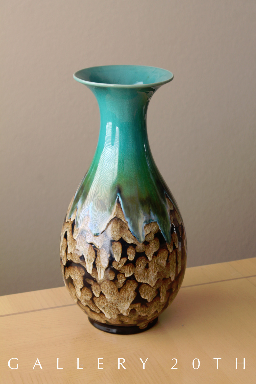 FAB DANISH STYLE VTG DRIP GLAZE MODERN VASE PORCELAIN GREEN MID CENTURY 60\'S