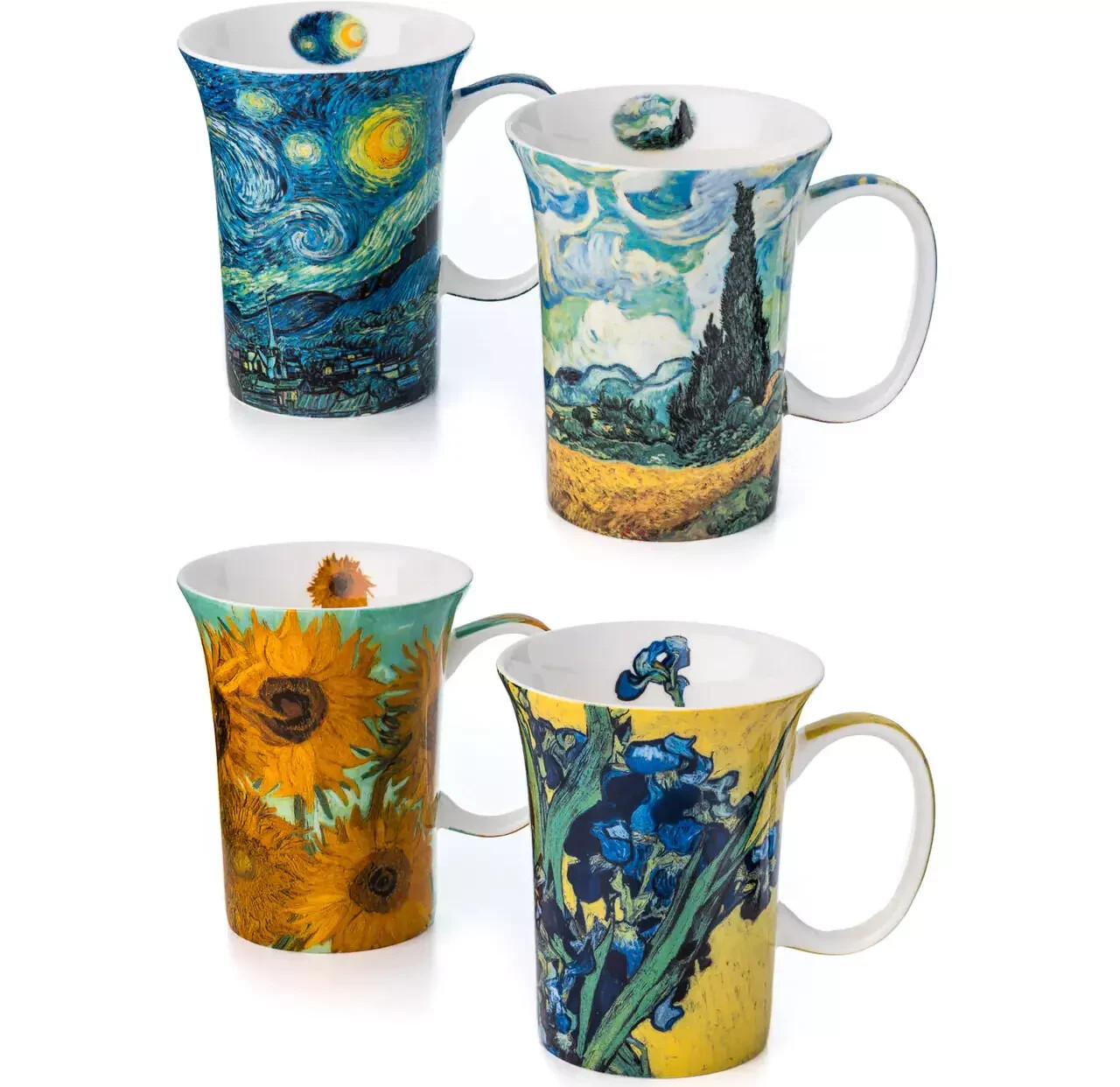Van Gogh Mugs Set of 4 Fine China 12 oz Microwave and Dishwasher Safe NEW IN BOX