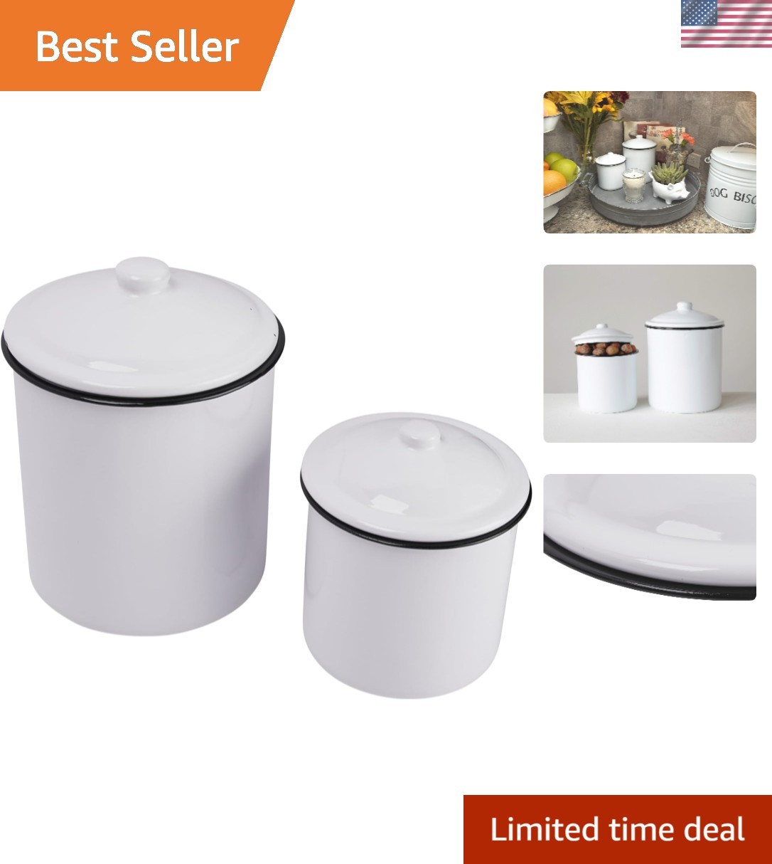 Elegant Set of 2 Vintage Enameled Canisters - Perfect for Kitchen Essentials