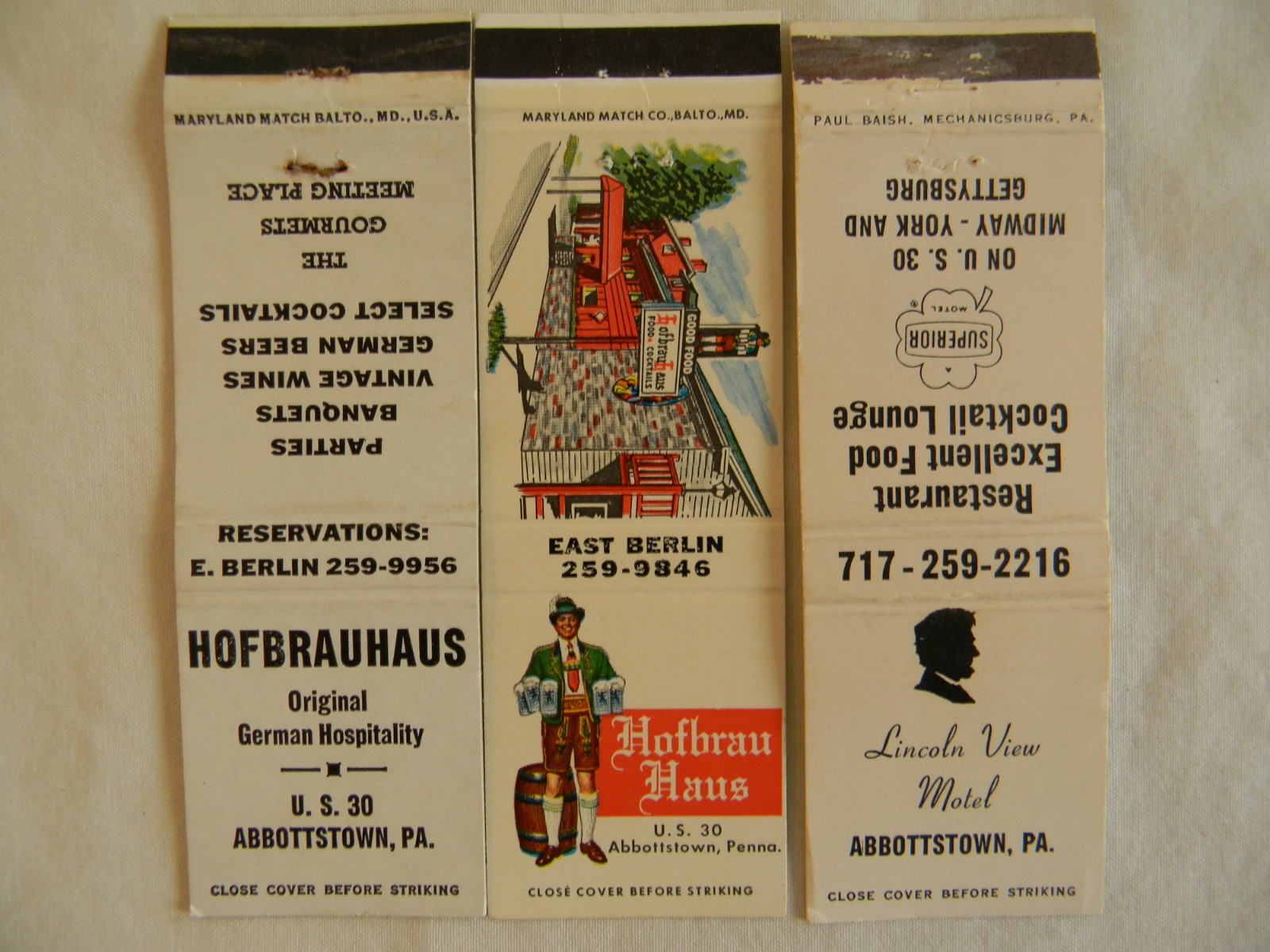 Abbottstown Pennsylvania f&b hospitality matchbooks