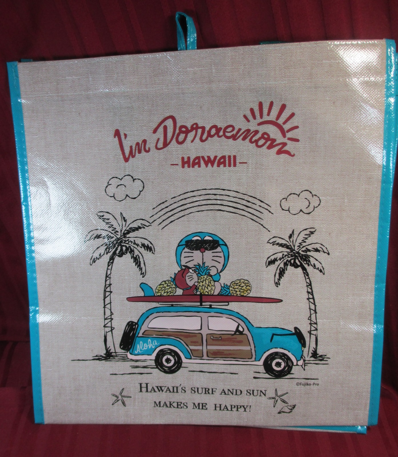 I’m Doraemon VINYL Tote Bag Hawaii SURF & SUN MAKES ME HAPPY NEW HEAVY WOODIE
