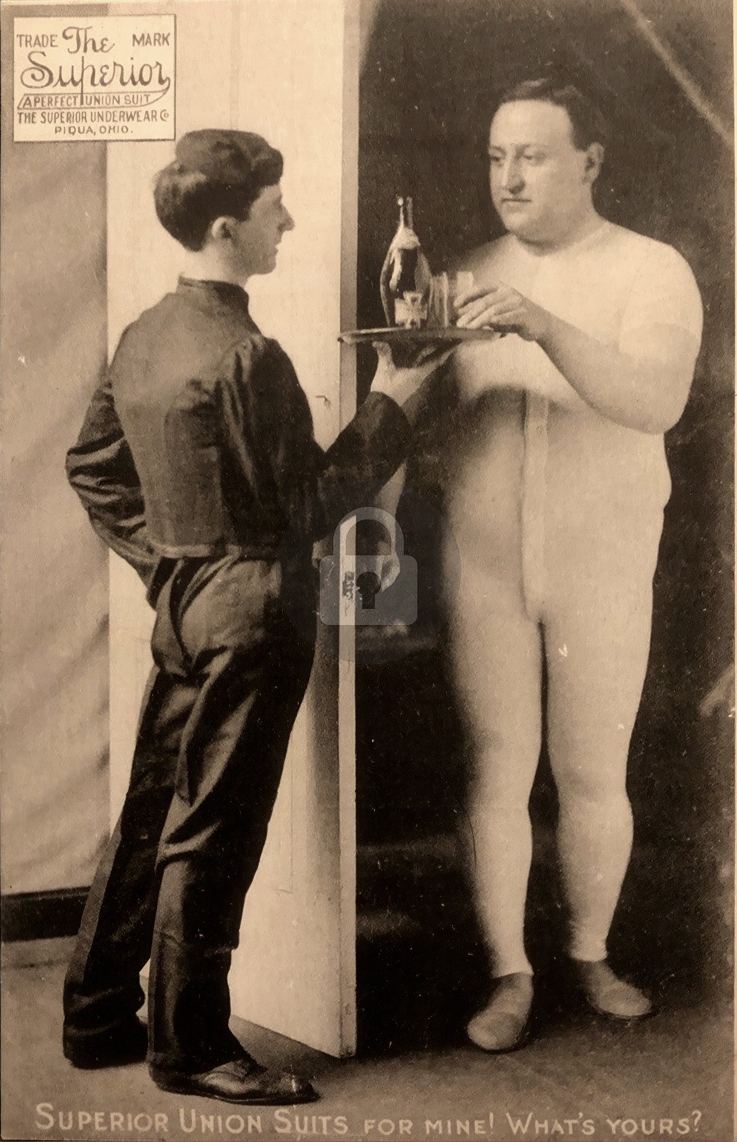 c1915 Superior Union Suits Piqua Ohio Fat Strongman RPPC Photo Postcard COPY