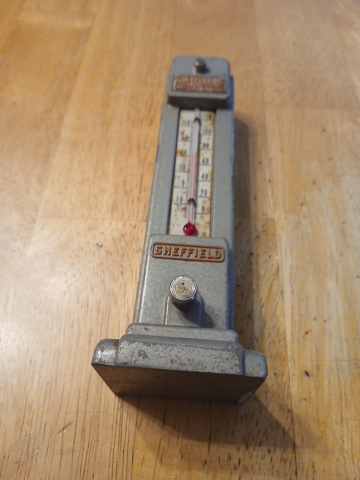 Vintage Metal Sheffield Column Precisionaire Thermometer Dayton OH.