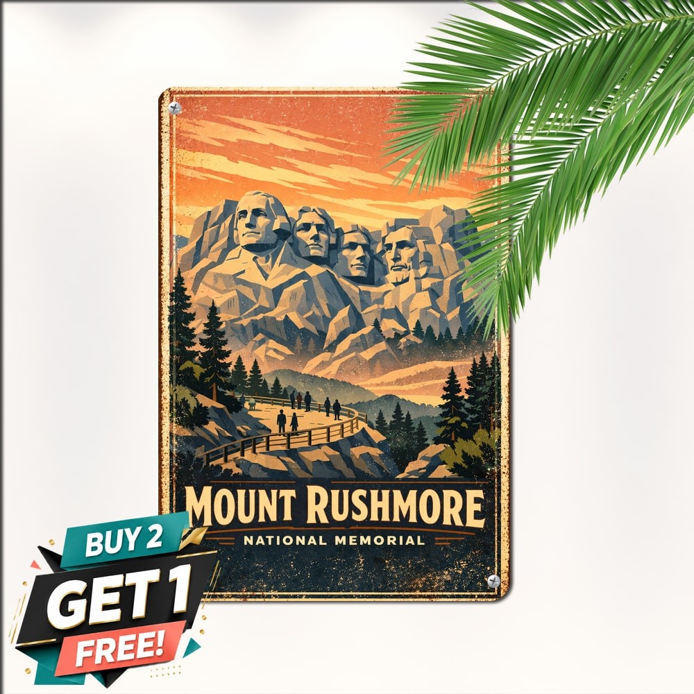 Mount Rushmore Memorial South Dakota Metal Tin Sign Vintage Wall Decor 8x12