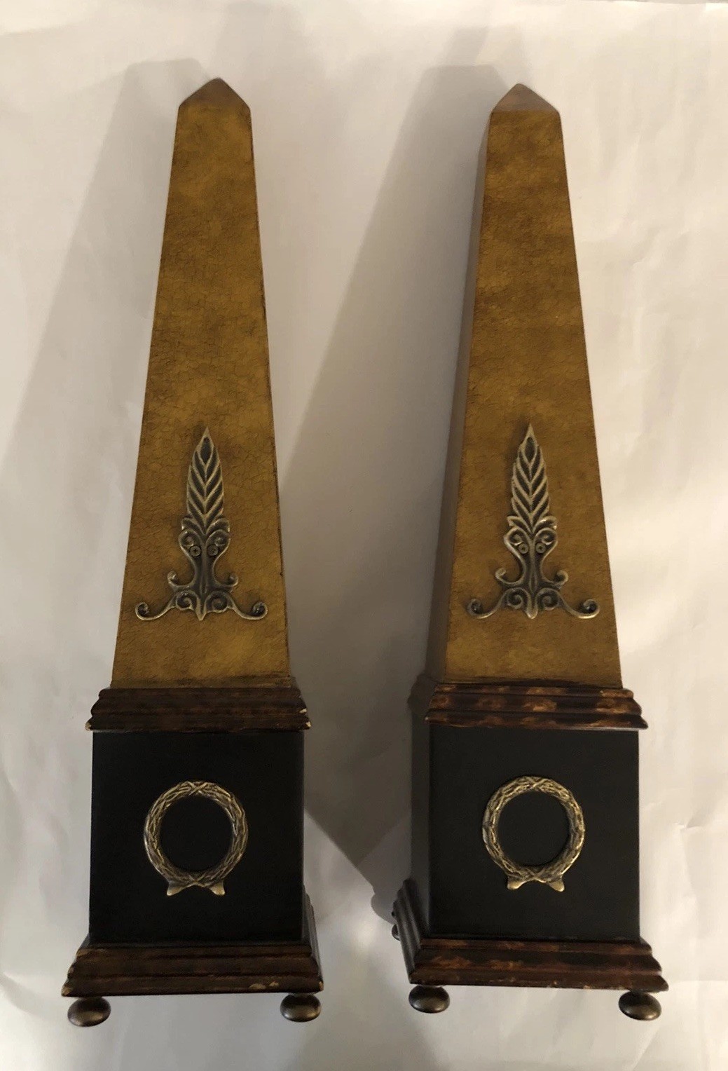 Pair Neoclassical Style Brass Composition and Partial Ebonized Table Obelisks Pair Neoclassical Style Brass Composition and Partial Ebonized Table Obelisks
