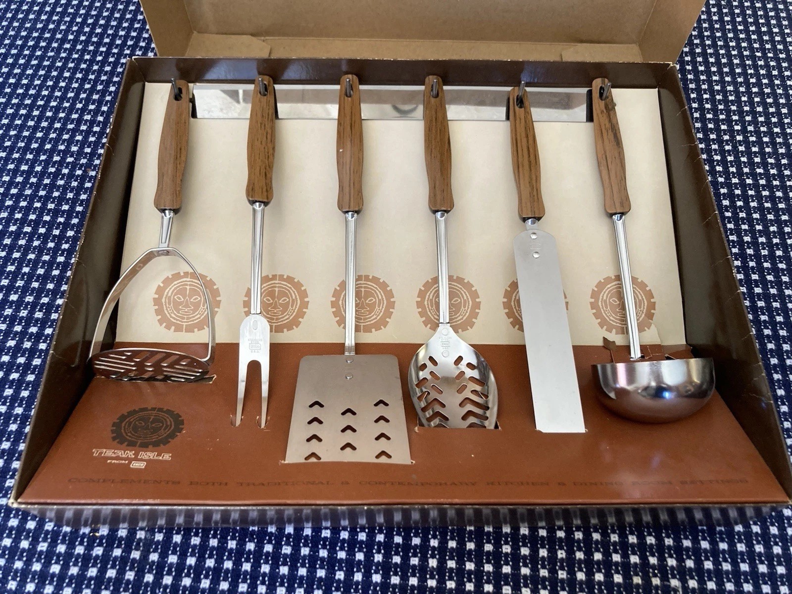 Vintage Ekco Teak Flint Stainless Steel Utensil Set 7 Pc w/ Rack New In Box Vintage Ekco Teak Flint Stainless Steel Utensil Set 7 Pc w/ Rack New In Box