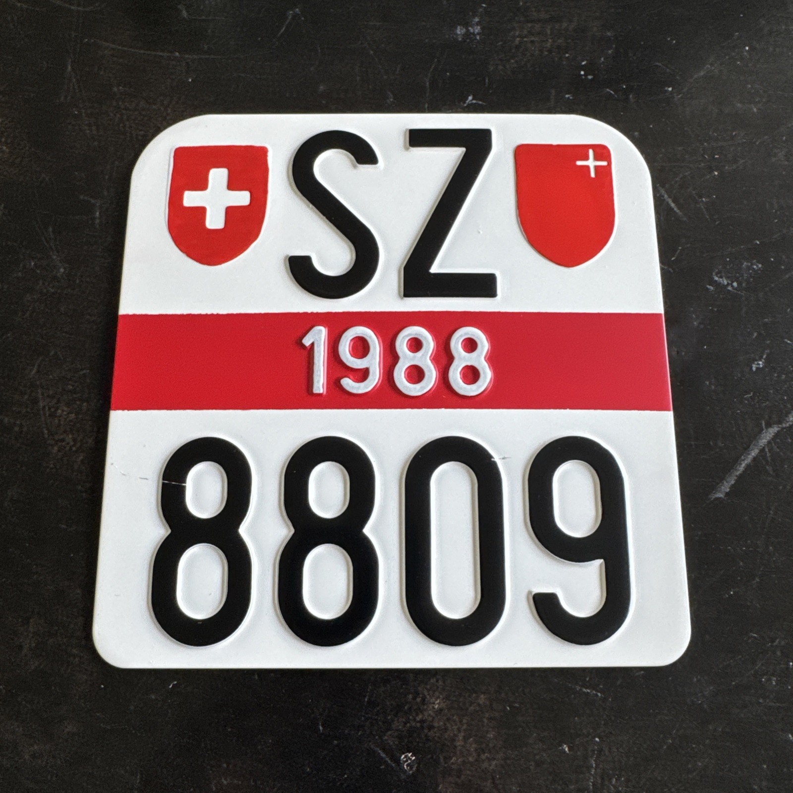 1988 SWITZERLAND MOTORCYCLE License Plate Export Schwyz🇨🇭Swiss 🏍️ Temp # 8809