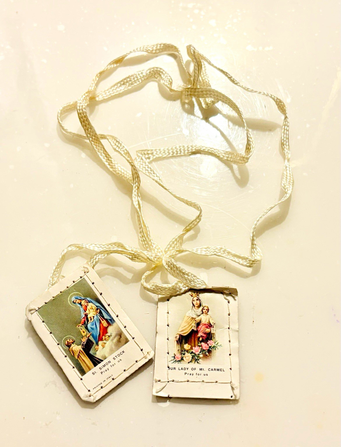 Vintage Scapular Our Lady of Mount Carmel & St. Simon Stock - Printed in Italy