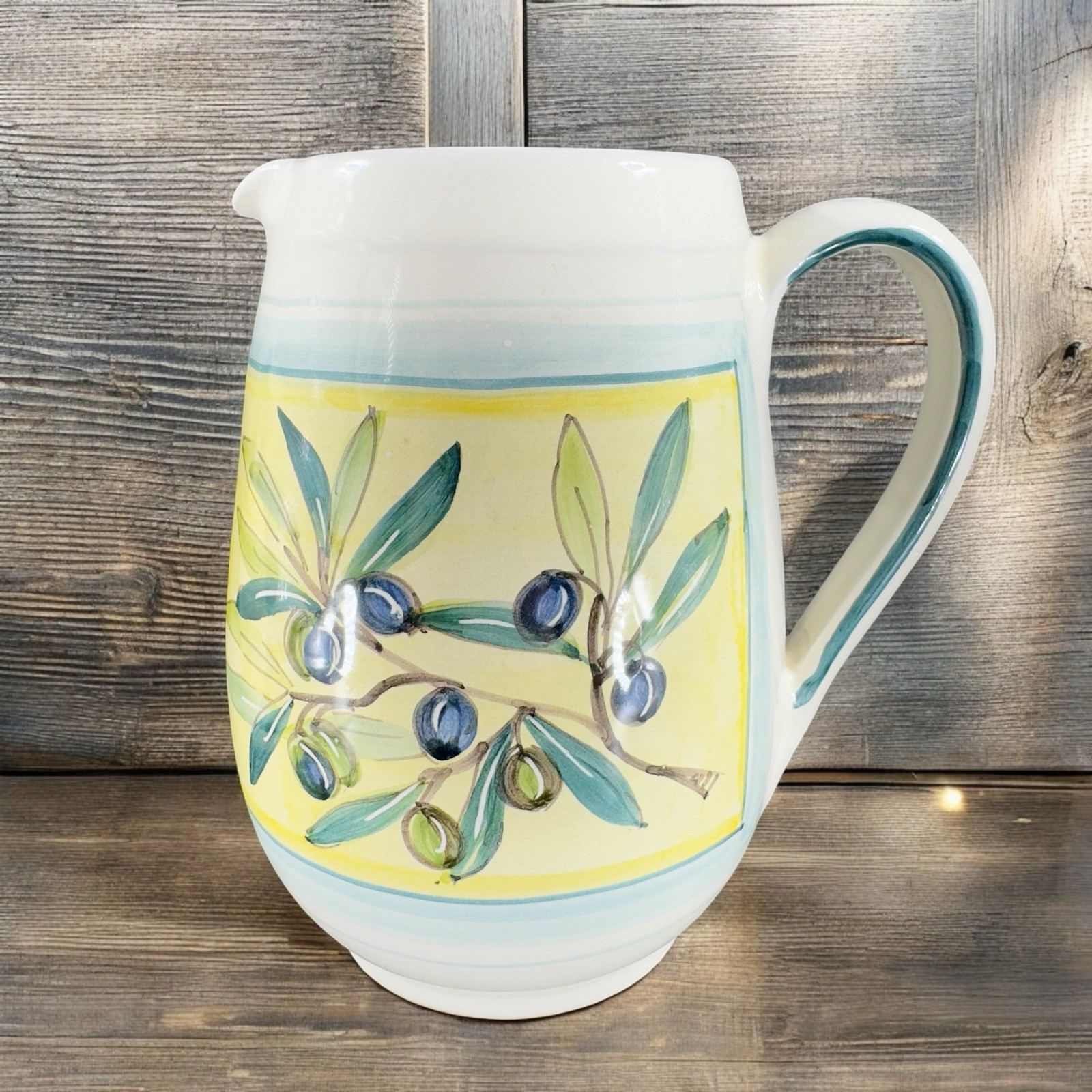 Italian Rampini Ceramics Large Pitcher Carafe Pottery Olive Tree Pattern Italian