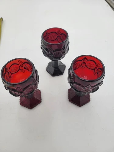 Avon Cape Cod Ruby Red Wine/Cordial/ Candleholder Lot Of 3 4-1/2 Inches 4 Ounce