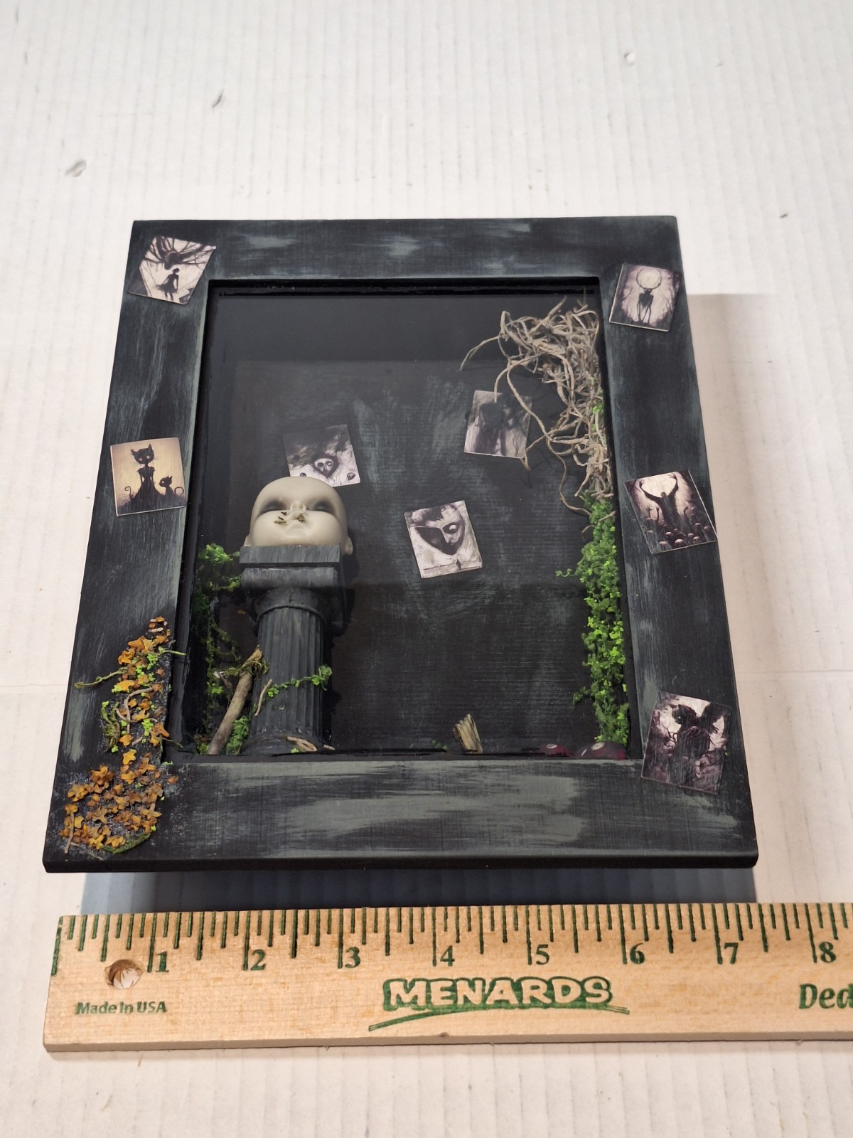 OOAK Creepy Doll Shadow Box Handmade 7×9 Inches Halloween Prop