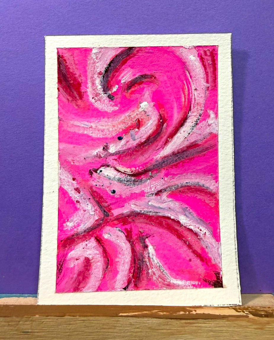 ACEO original OOAK pink swirl abstract oil pastel and acrylic