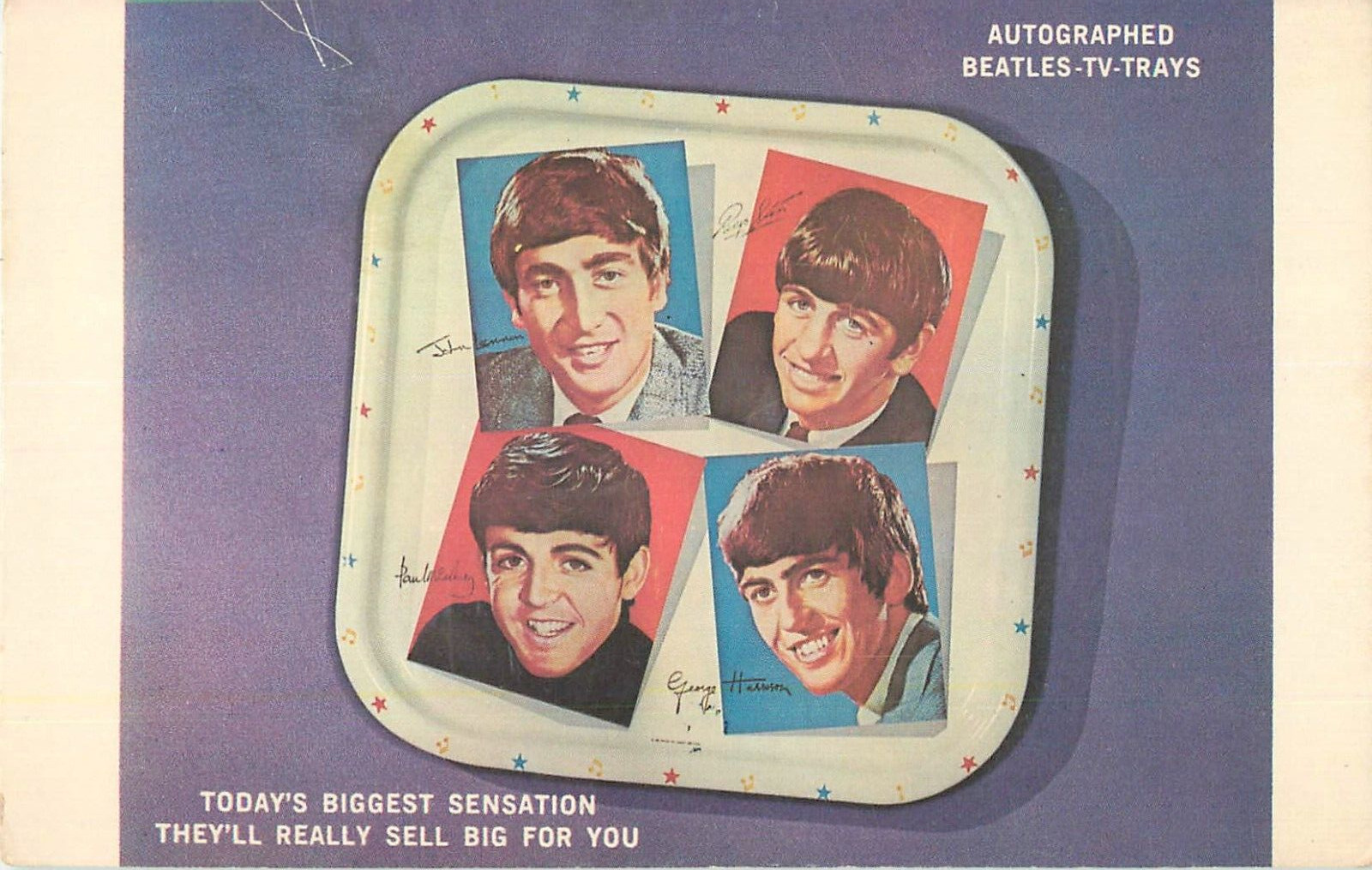 Extremely Scarce 1964 Beatles Tray Wholesale Promotional Vintage Postcard