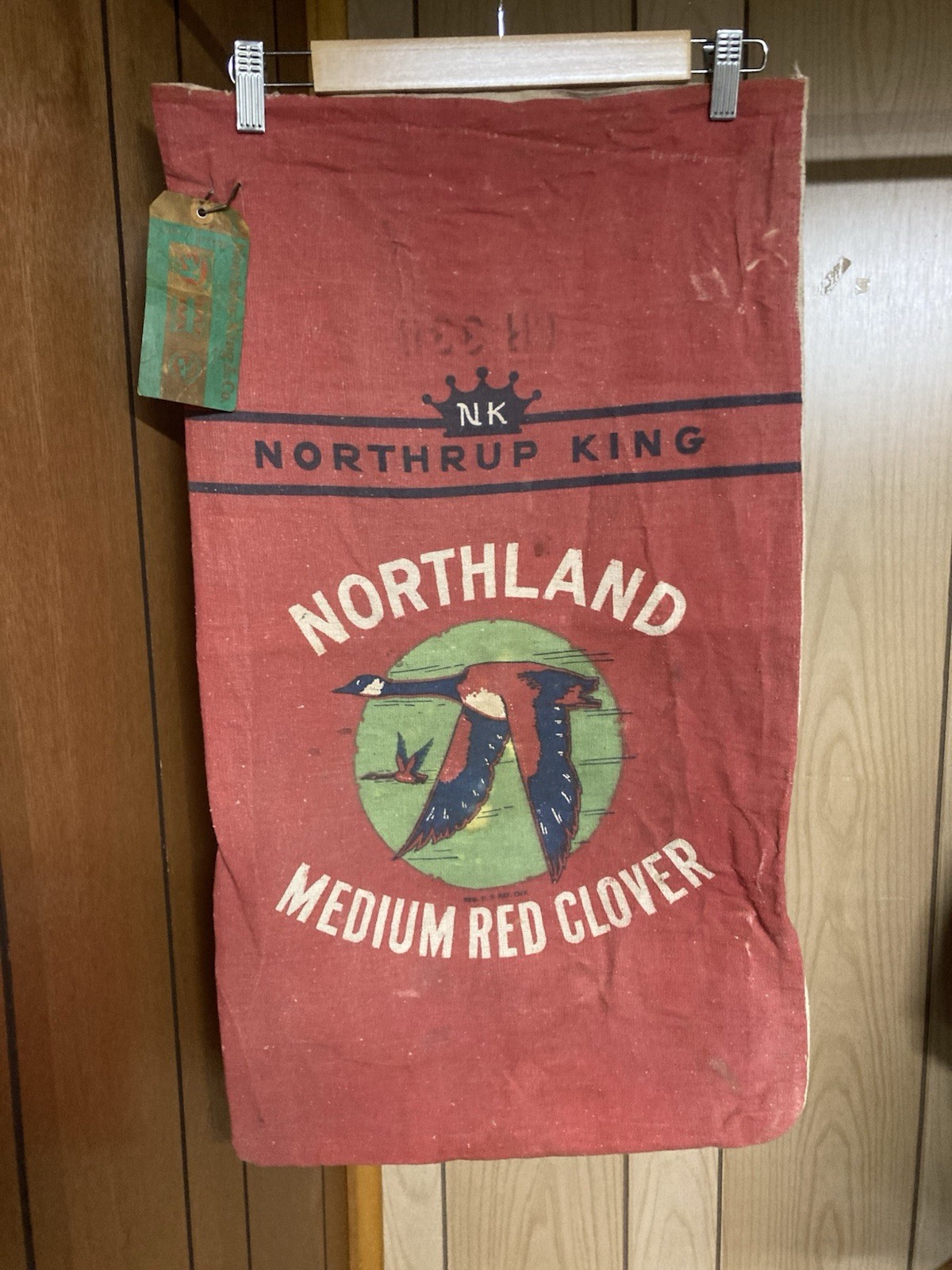 Vtg Northrup King Northland Red Clover Seed Sack Cloth With Original Paper tag