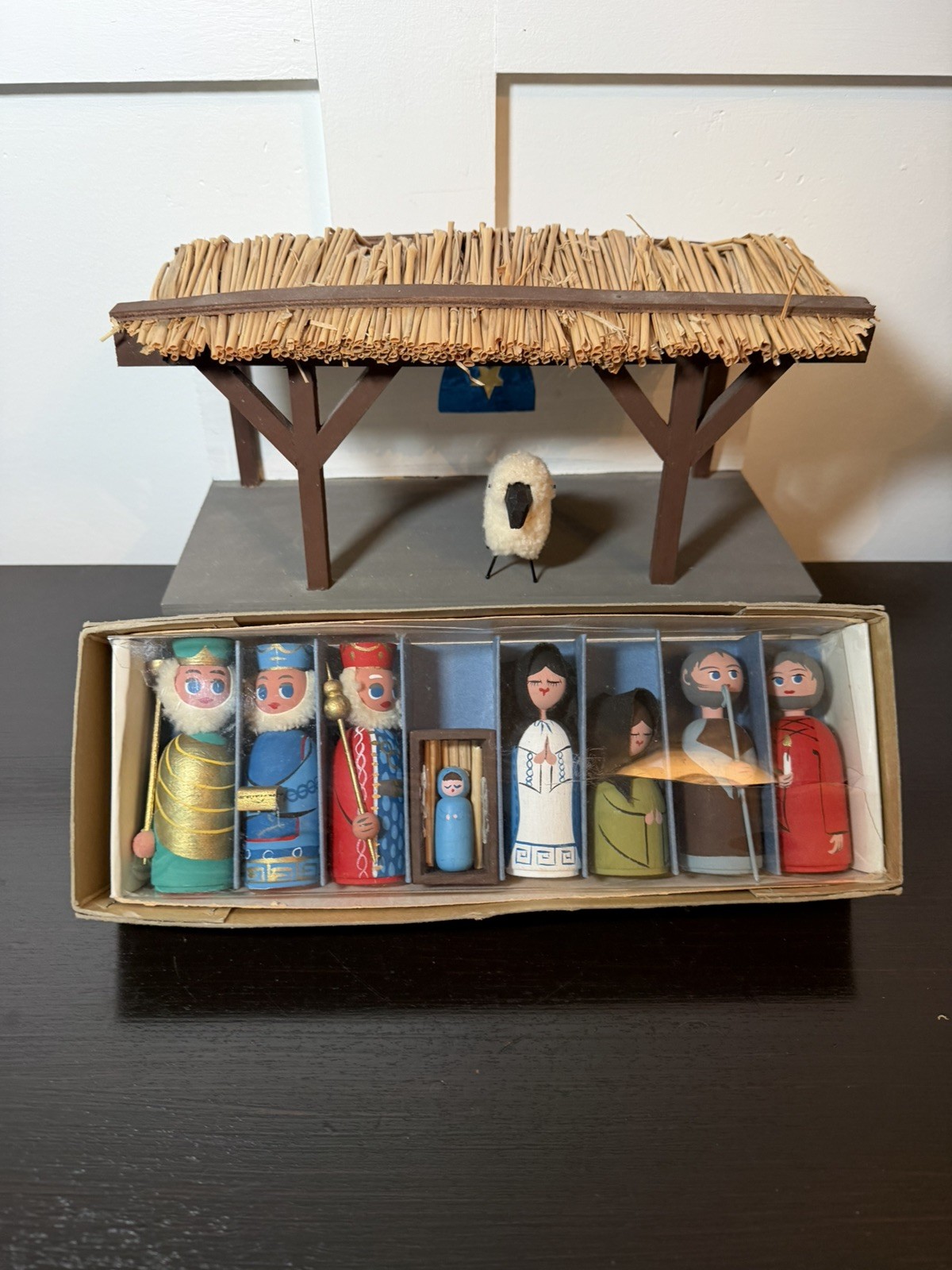 Vtg Scandinavian Wood Nativity Set Anne Beate Denmark Mini Jesus Mary Wisemen