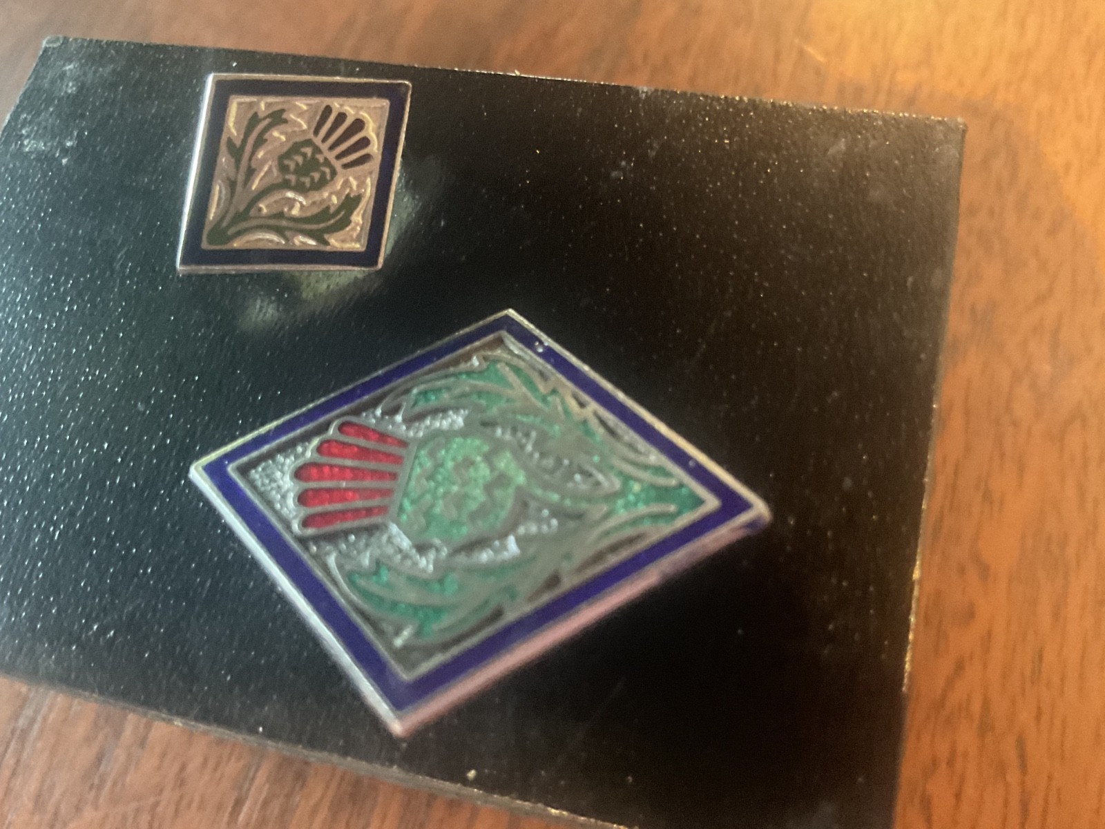 2 SMALL SCOTTISH THISTLE PIN BADGES