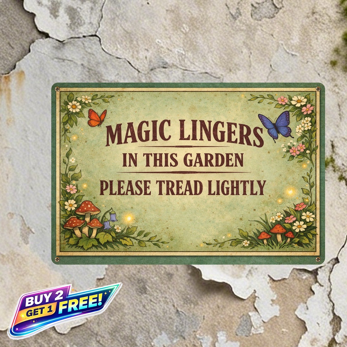 Enchanting Butterfly Fairy Garden Retro Metal Tin Sign 8x12