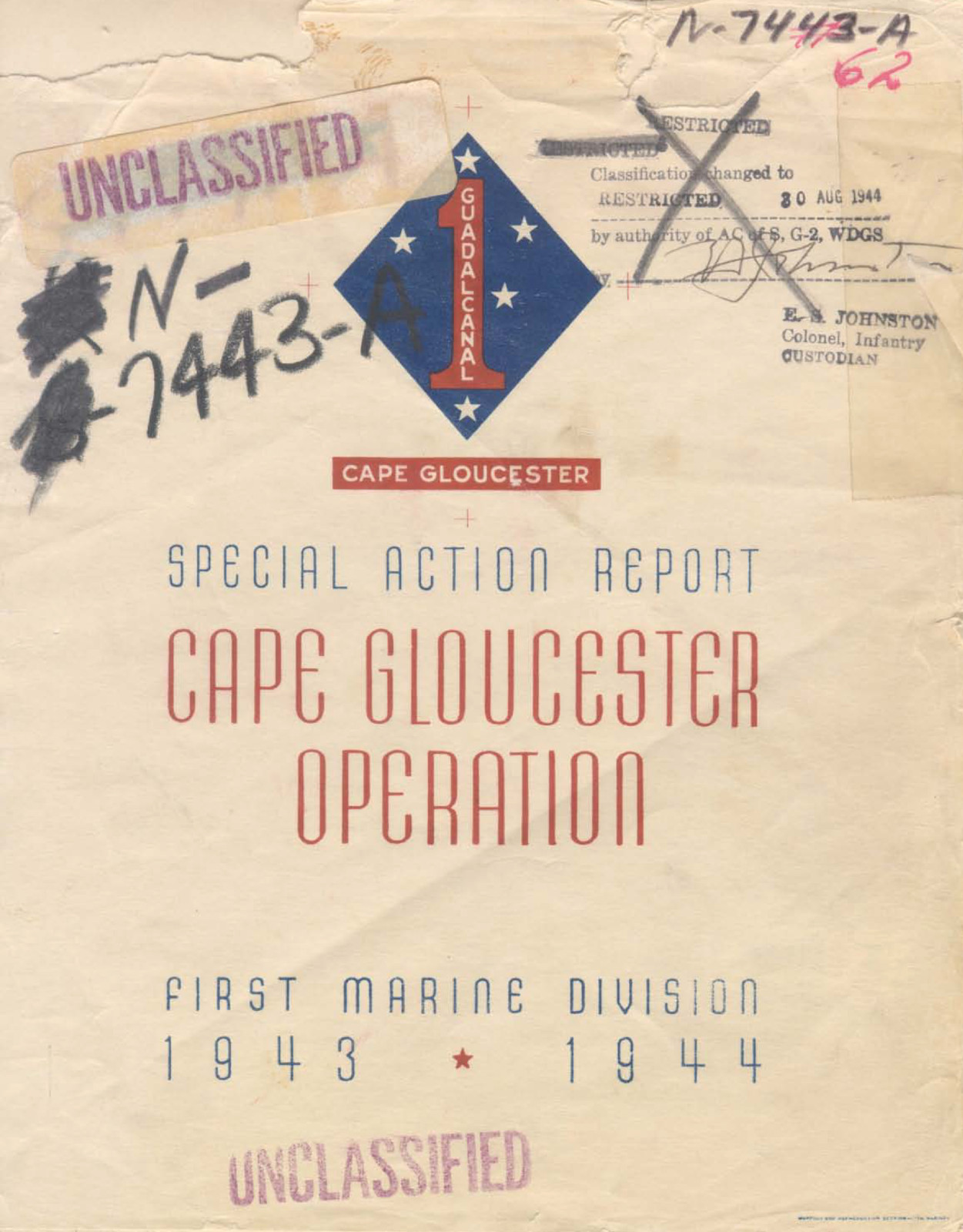186 Page 1943-44 USMC Special Action Report Cape Gloucester Operation on Data CD