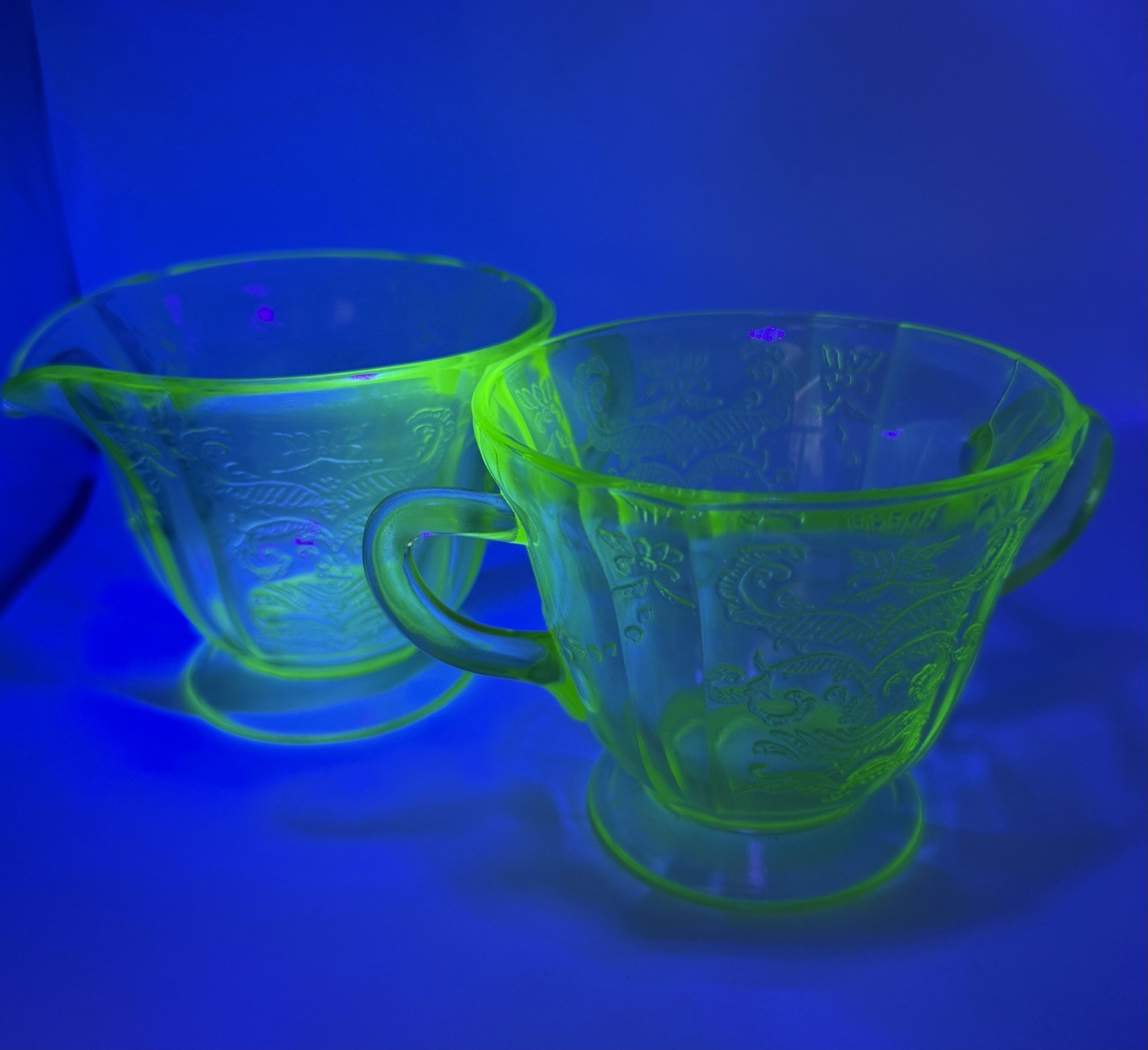 Vintage Uranium Glass Cream And Sugar Dishes As Is 