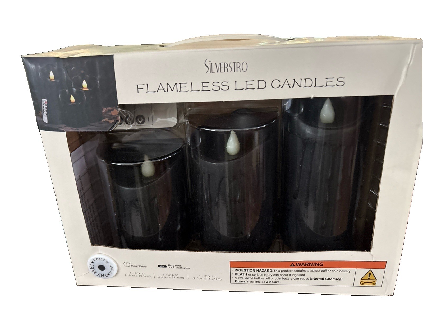 SILVERSTRO 3 LED Flameless Candles with Remote Black Halloween Waxed 6hr Timer