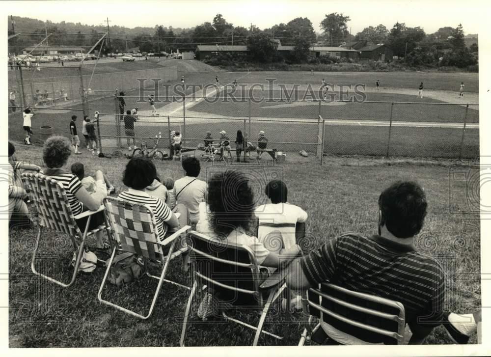 1984 Press Photo Spectators Watch Little League Baseball in Manlius - sya49038