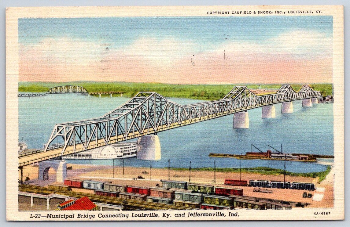 Vintage Kentucky Postcard LOUISVILLE Municipal Bridge 1949 Linen