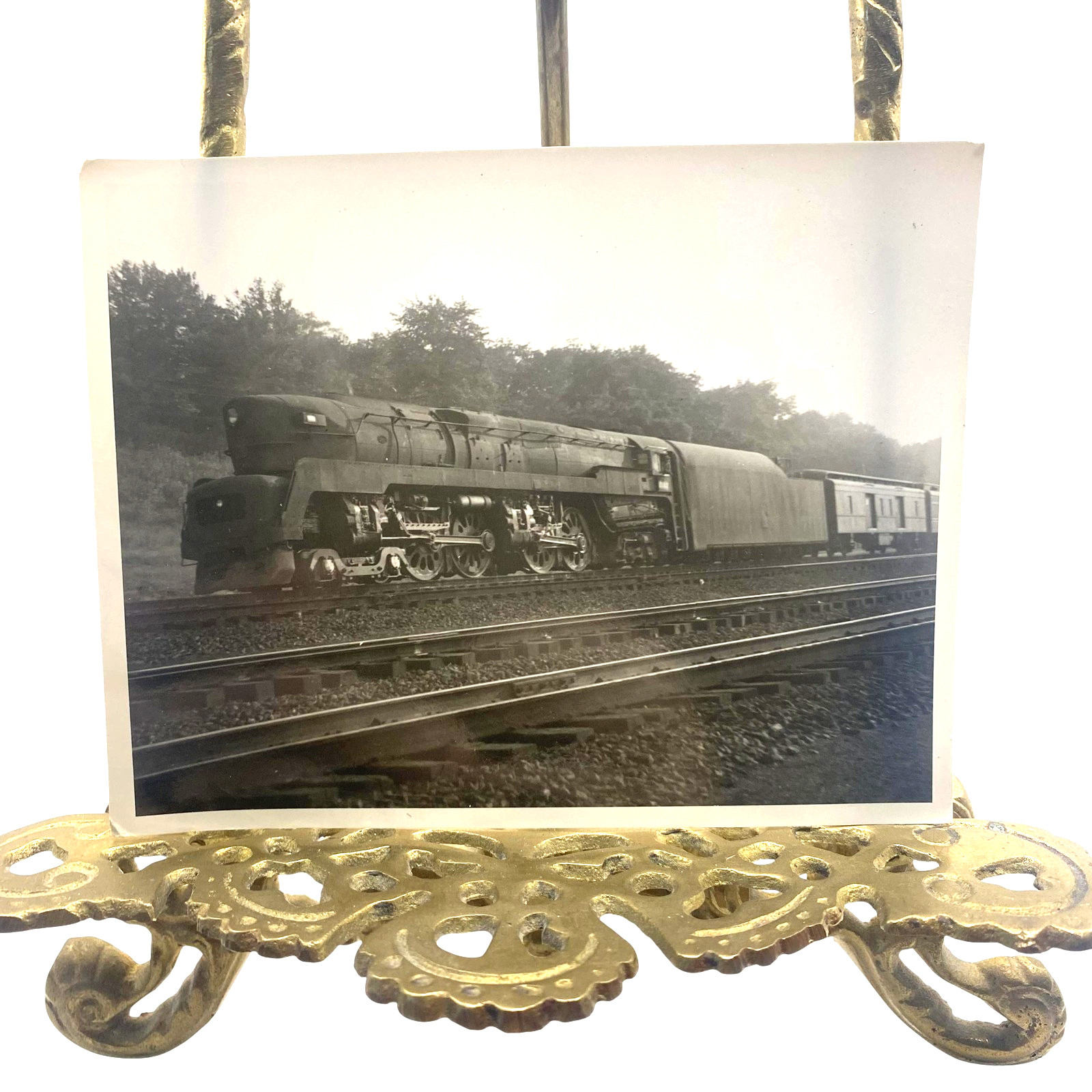 Vintage Streamlined Steam Locomotive Passenger Train Photo 4x5 B&W Gelatin Orig