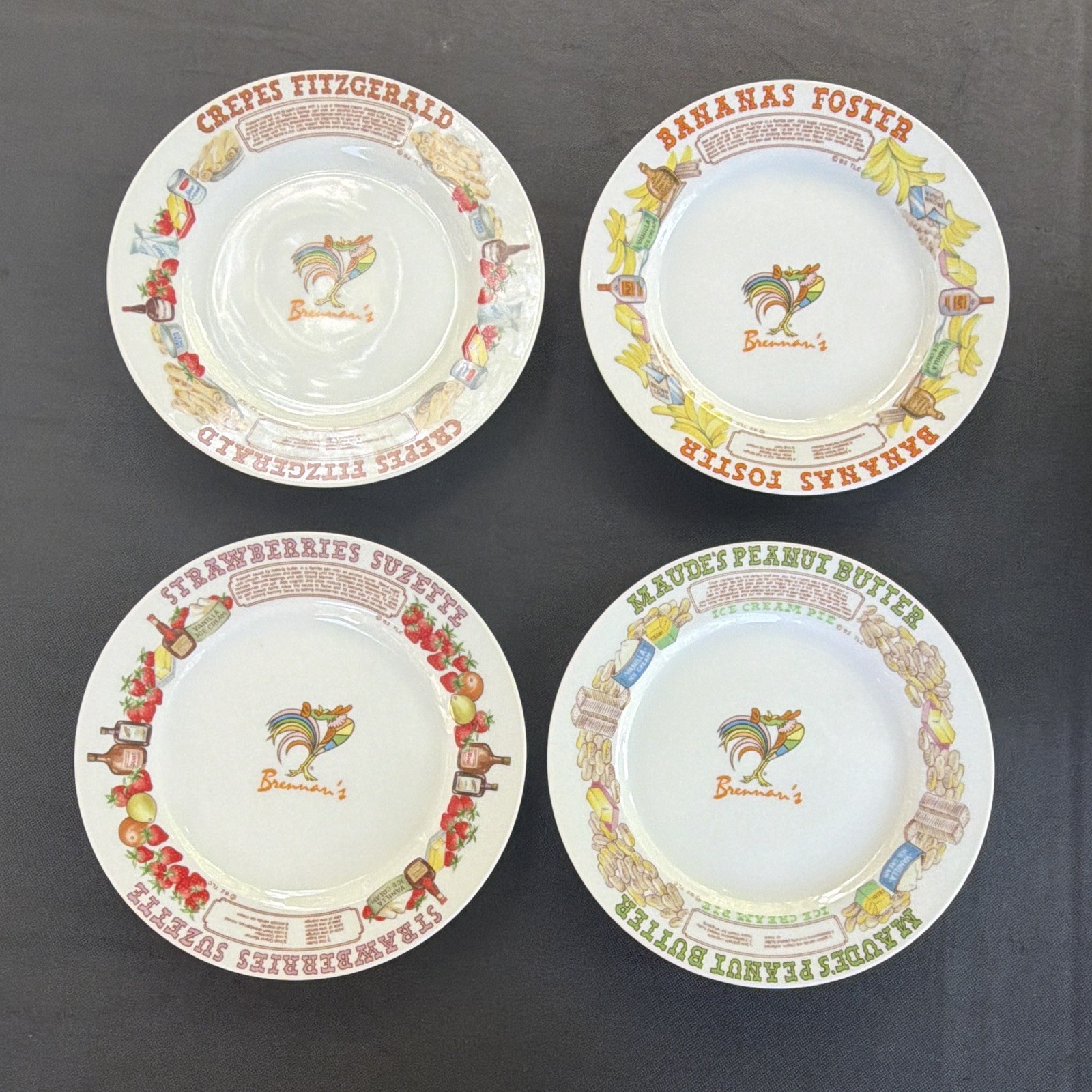 Vintage 1982 Brennan\'s New Orleans Dessert Recipe Plates Set of 4 Ljungberg