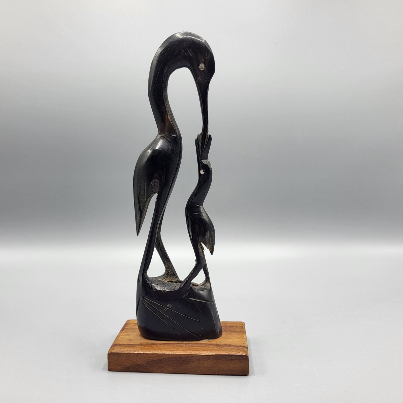 Vintage Oriental Birds Hand Carved from Horn Sculpture On Base Shelf Decor 8.5\