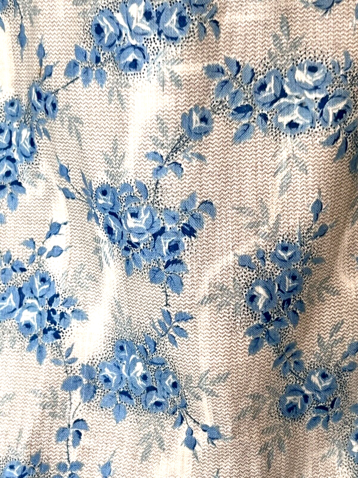 Antique French Chintz Fabric  Blue Floral Roses 1850 Small Scale Dolls Dress