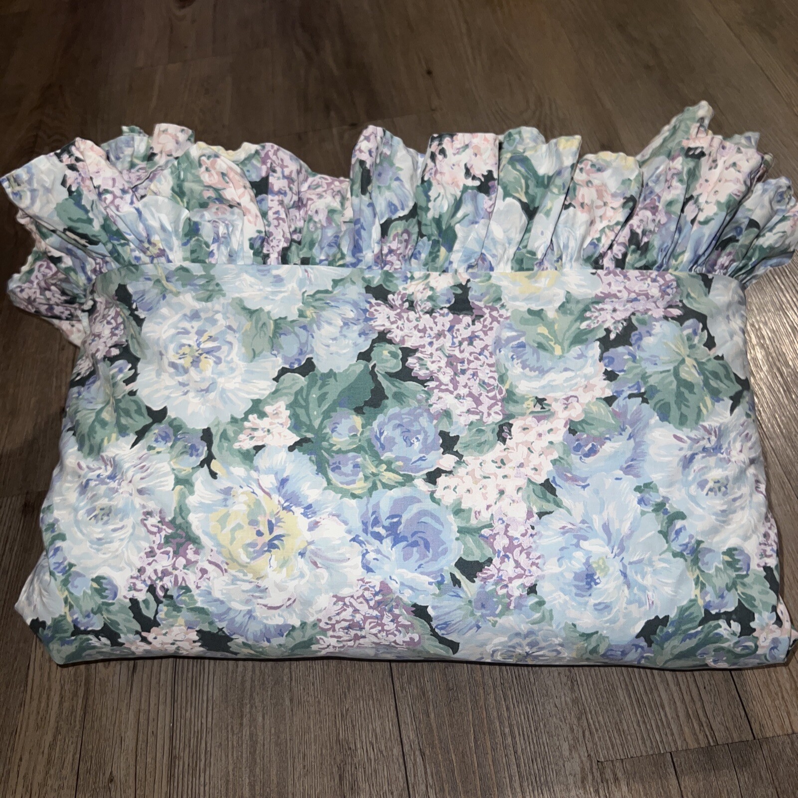 Vintage Eileen West Queen Size Duvet Delphinium Floral Ruffle Rare Hydrangea EUC