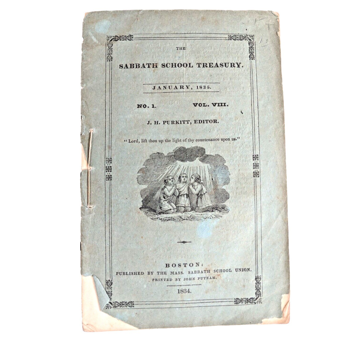 Antique Jan 1834 Sabbath School Treasury Boston Mass Religion Book Victorian