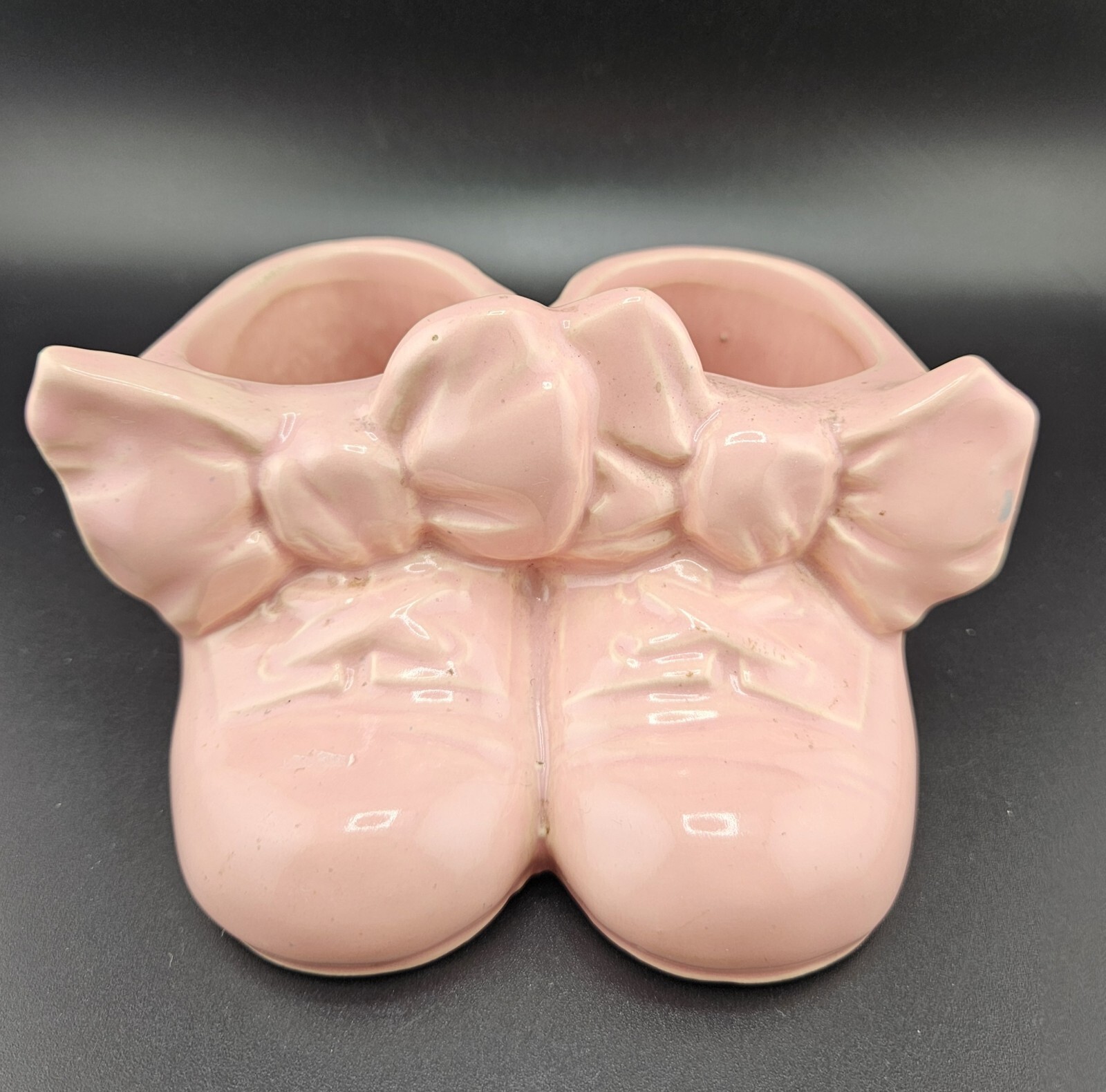Pink Double Baby Bootie Shoes with Bows Nursery Planter Vintage 1940s 