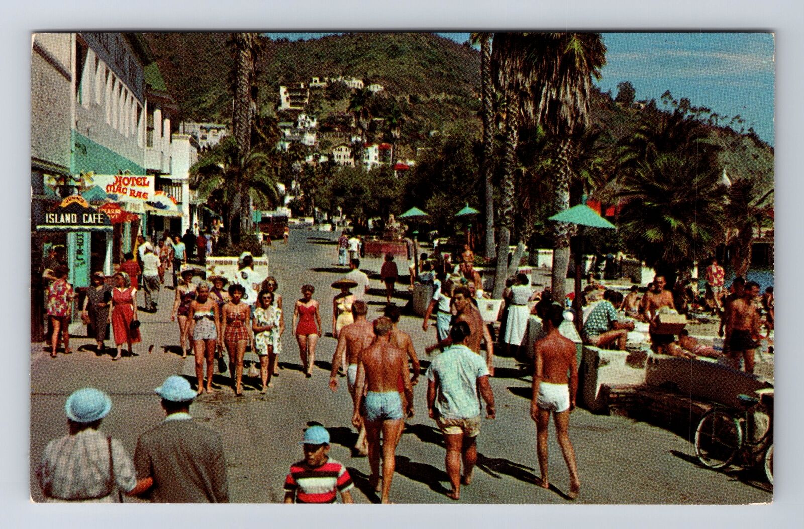 Avalon CA-California, Strolling Along Crescent Avenue, Vintage c1955 Postcard