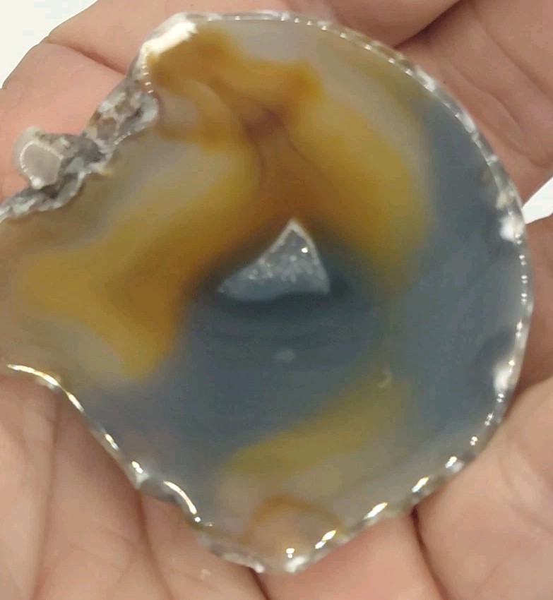 Brazilian Agate Nodule 1/2 Polished Blue Amber Yellow Flow Channel Quartz Pckt