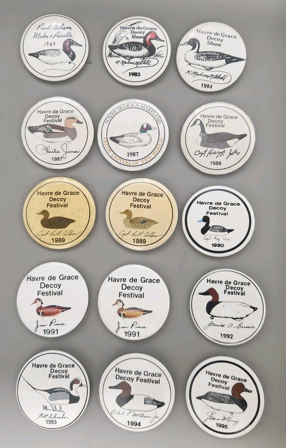 Vintage Havre de Grace Decoy Show Maryland Duck Pinback Button Pins 1980s 1990s