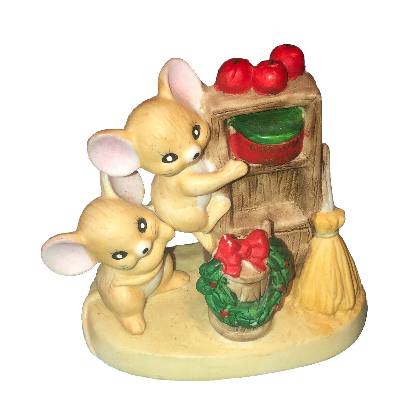 VTG HOMECO Ceramic Christmas Mice Figurine, 2 Mice Climbing Kitchen Cupboard