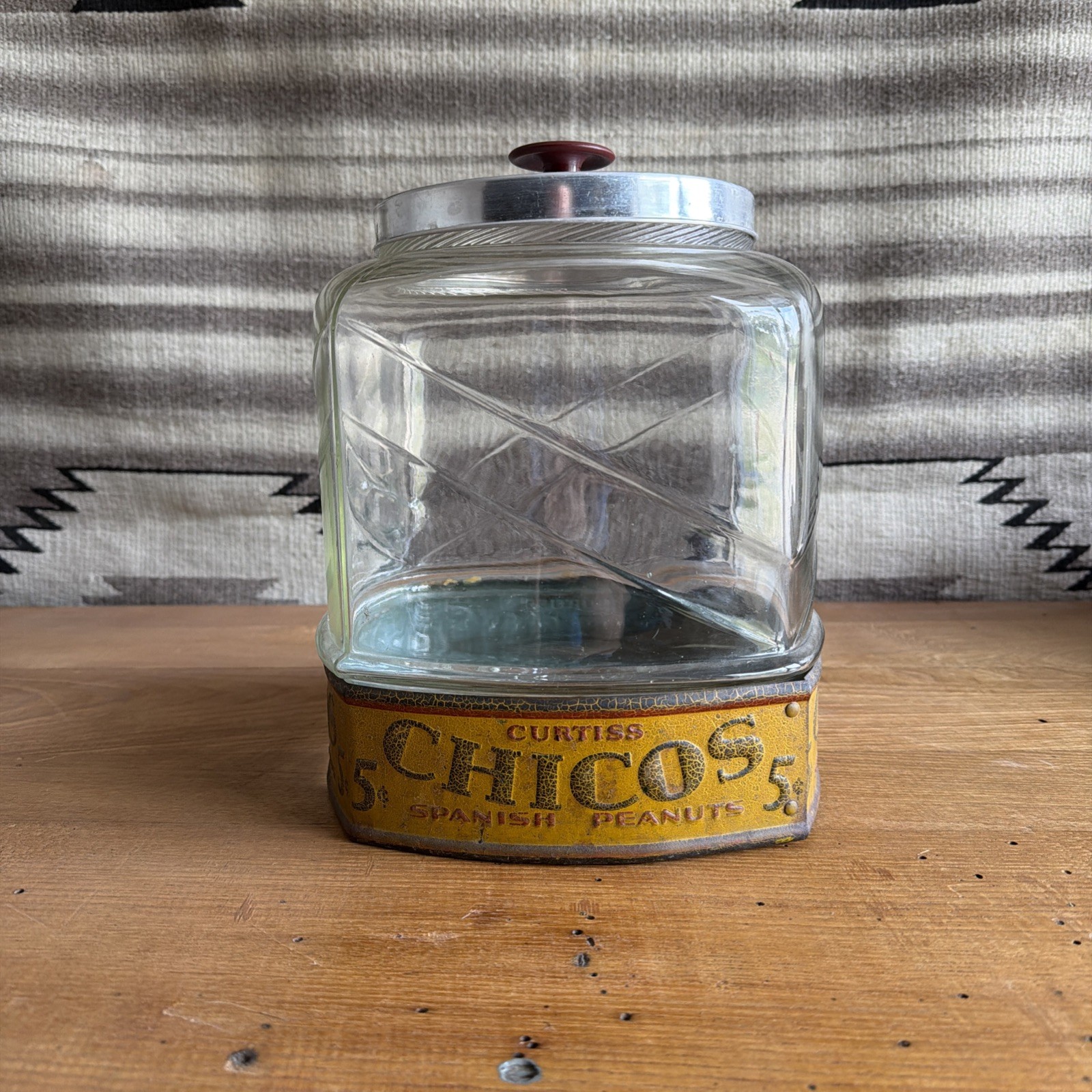 Antique CURTISS CHICOS SPANISH PEANUTS GLASS JAR 5 Cent Country Store Display