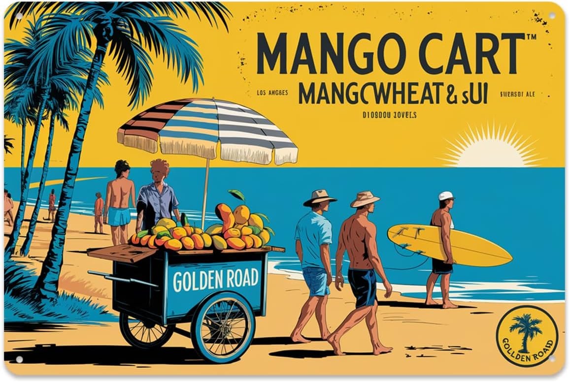 Tropical Beach Mango Cart Golden Road Tin Metal Signs Home Décor 8x12